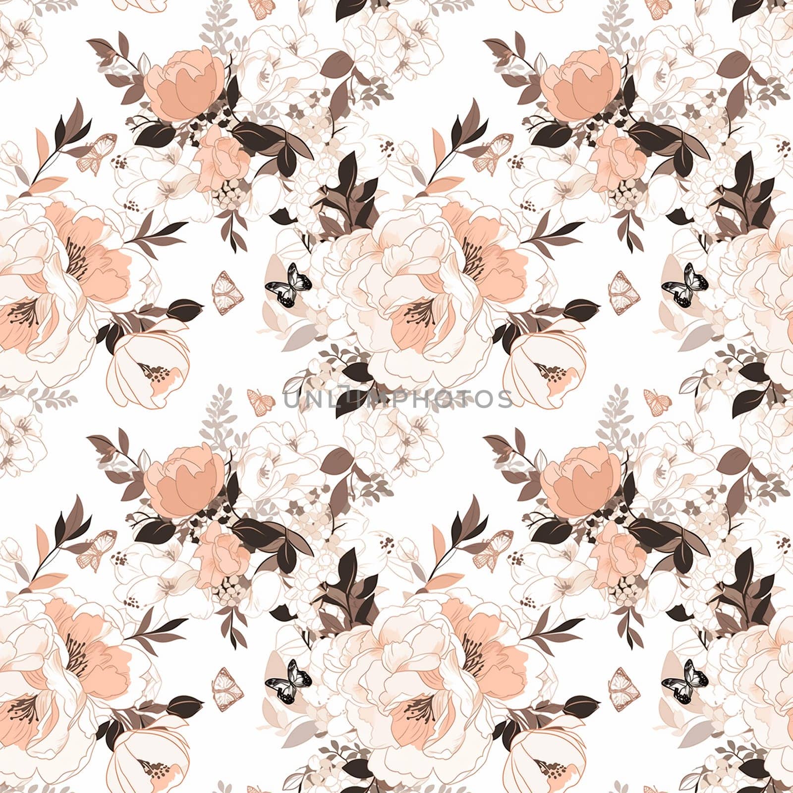 Seamless pattern flowers and leaves. Pattern in Asian Japanese style. generative ai by maclura