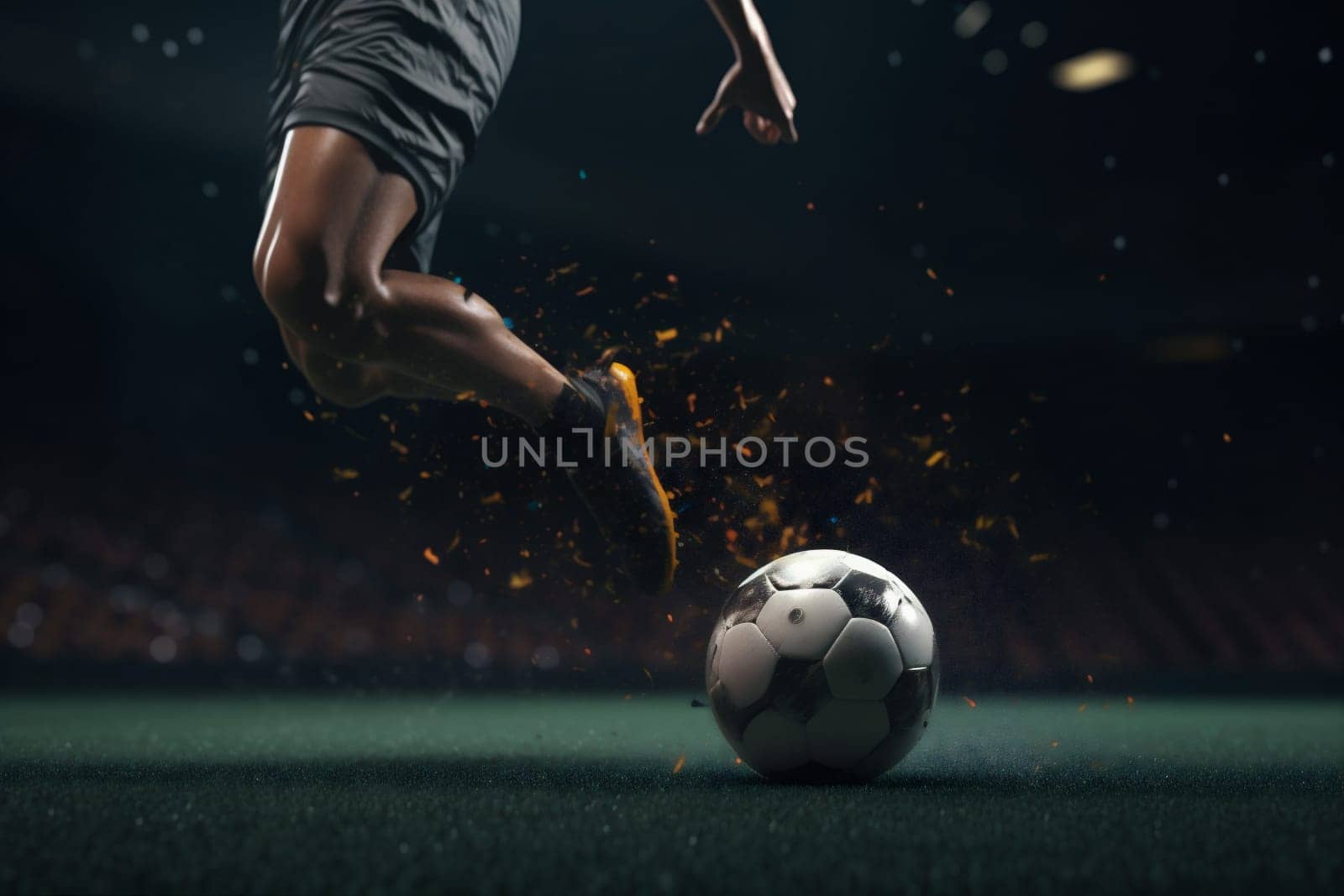 male foot kick competitive stadium activity competition ball game athletic football soccer green goal sport fan field summer active boy. Generative AI.