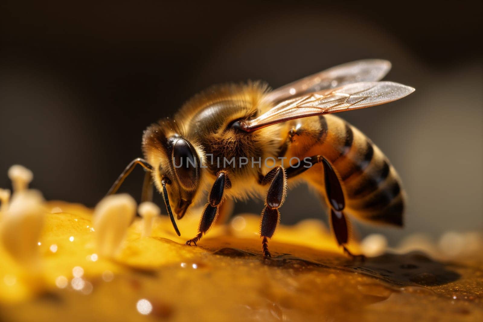 honey gold working apiarist shape phone mobile insect yellow nature background animal macro natural medicine bee wild bee honey flower closeup generative pollen. Generative AI.
