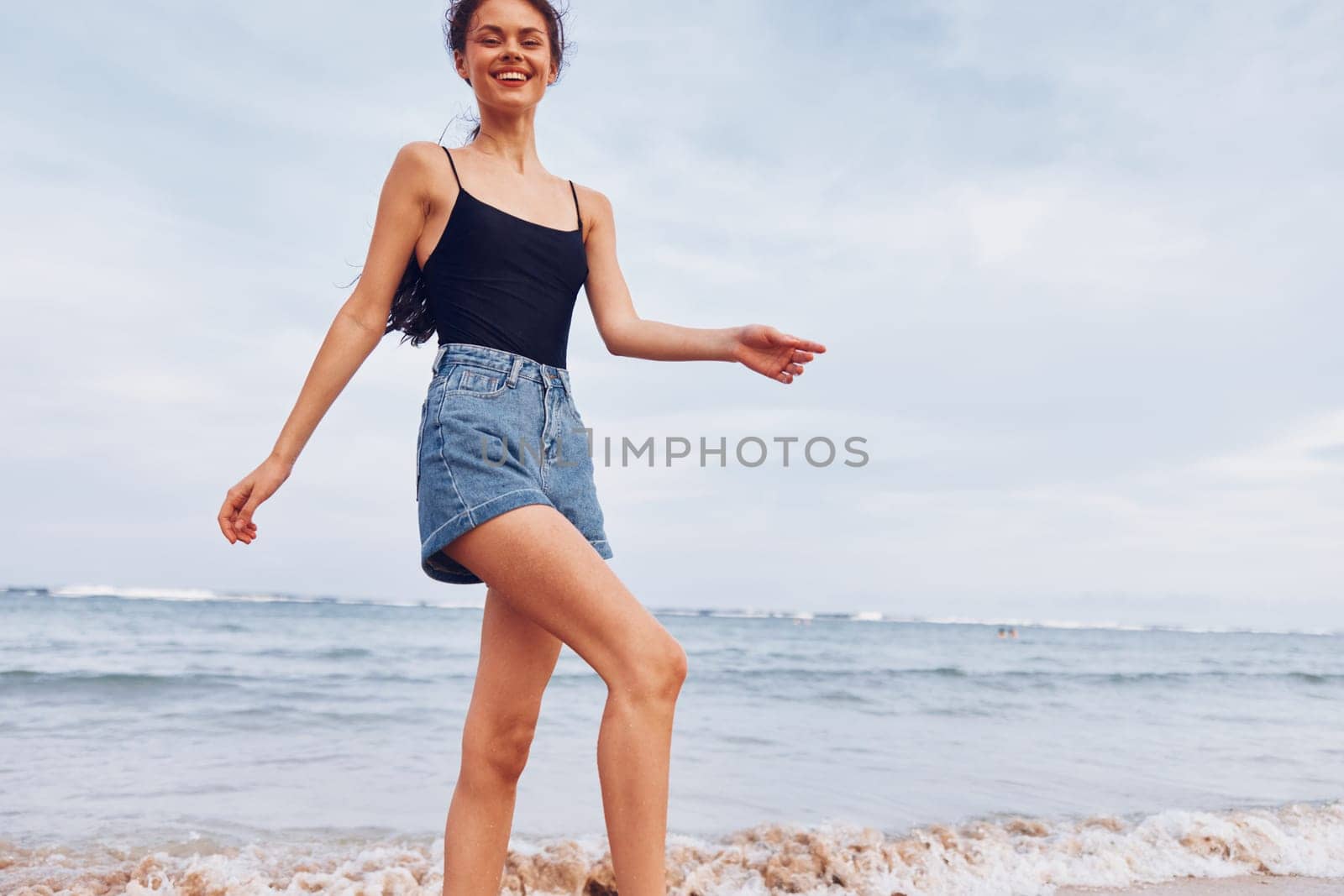 woman summer smiling smile sea lifestyle sunset young beach travel running by SHOTPRIME