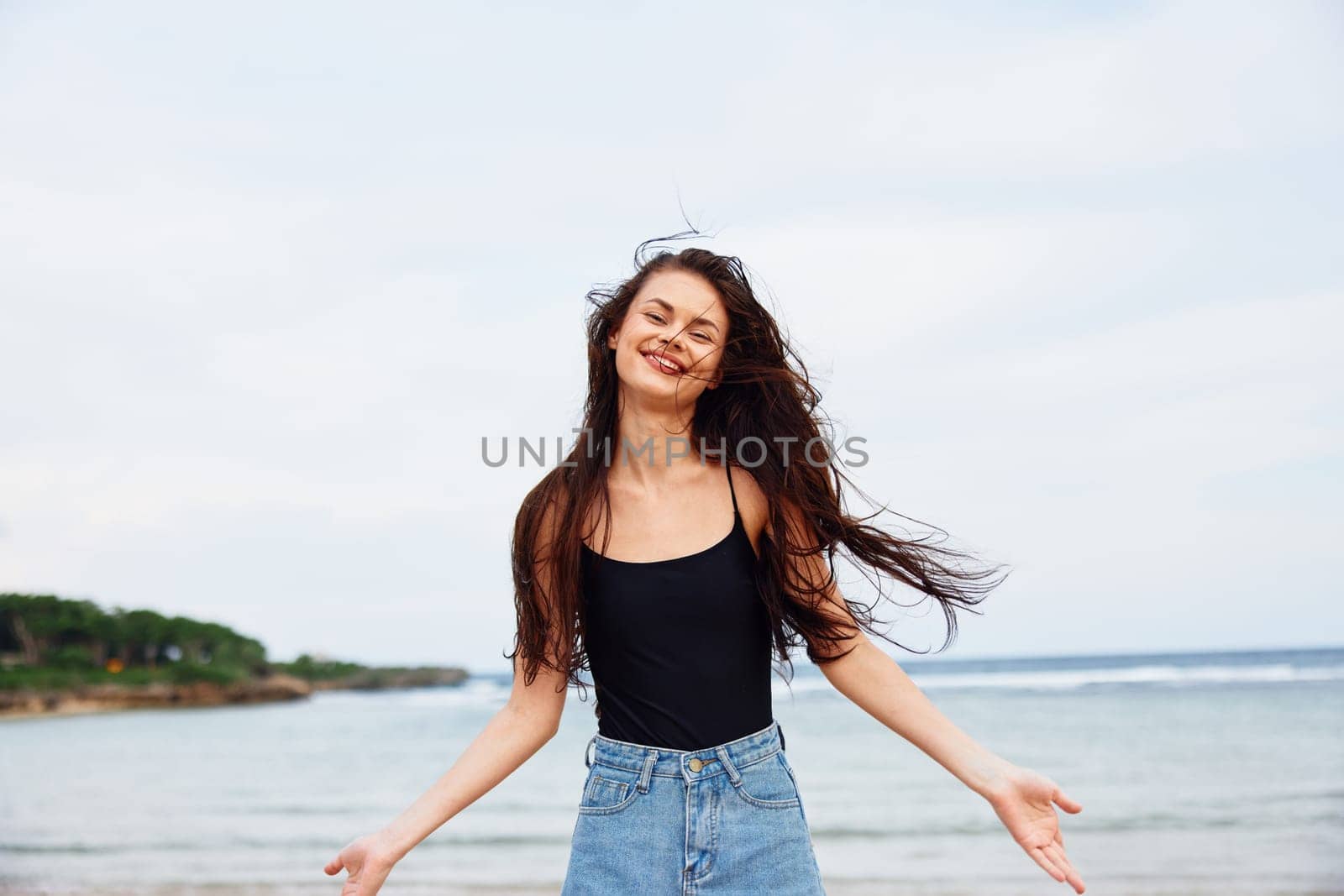 running woman sunset travel young smile lifestyle walking summer sea beach by SHOTPRIME