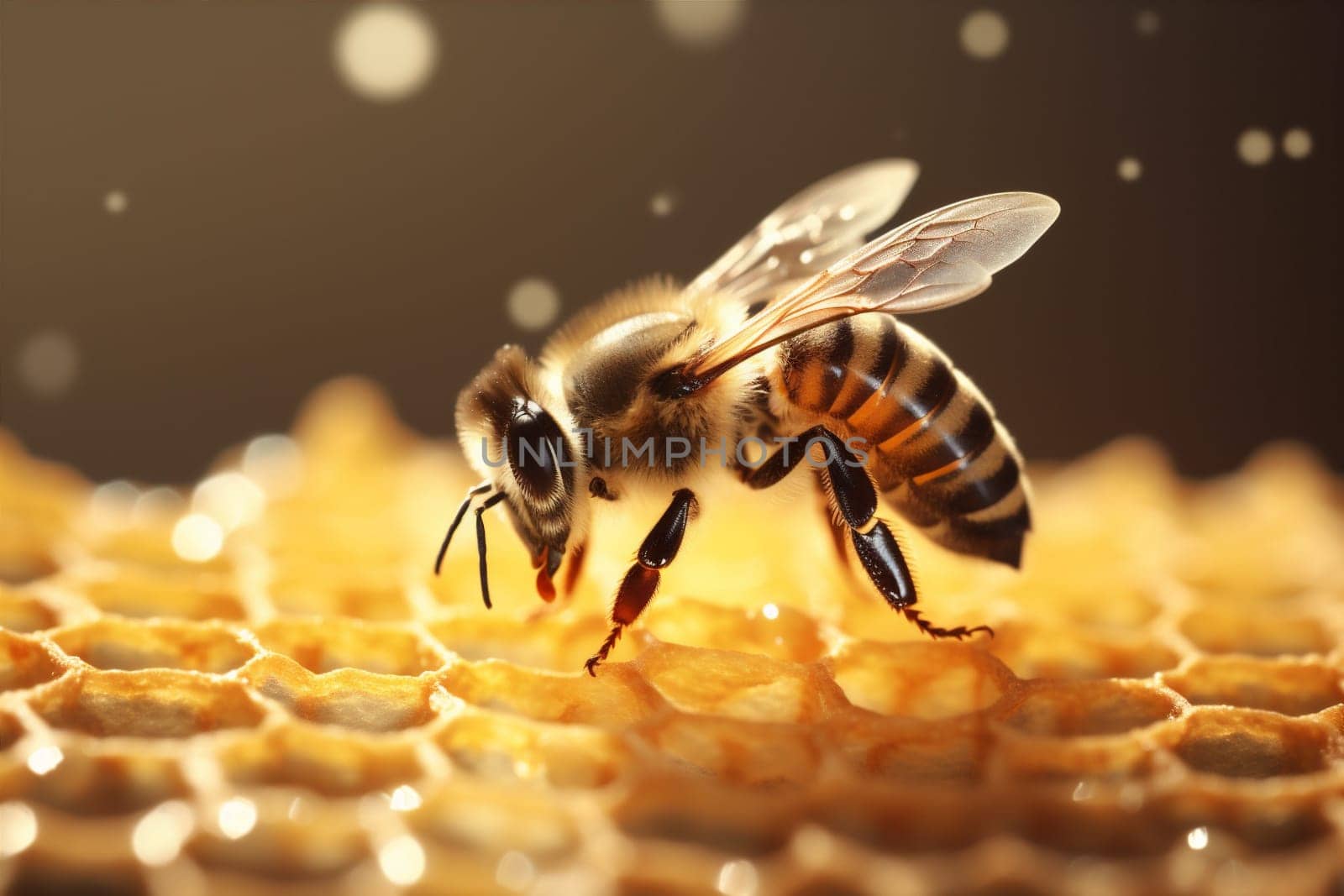 bee yellow macro beeswax gold medicine closeup bee pollen hexagon apiculture honey background wax insect generative buzz food sweet natural honey nature. Generative AI.