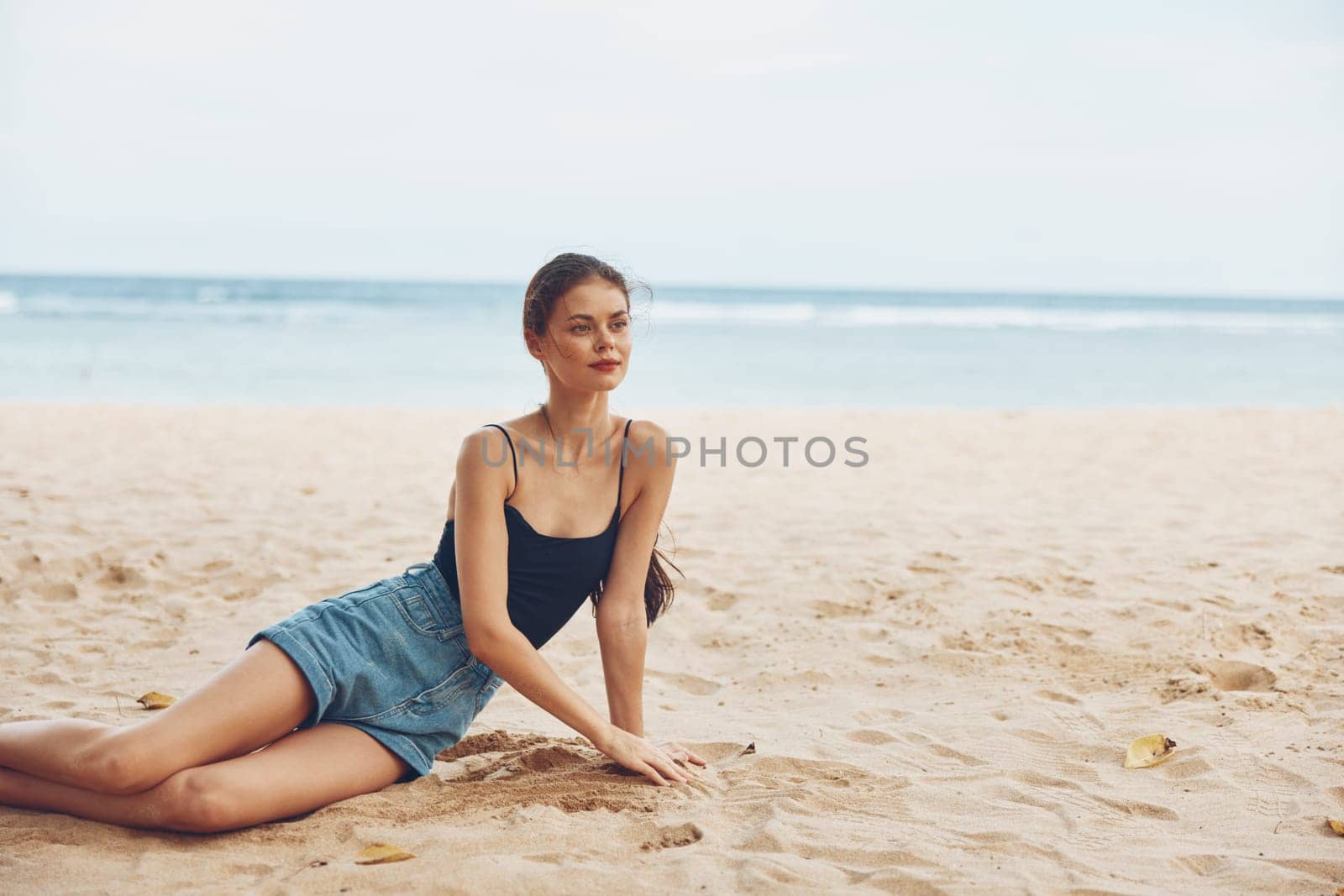 woman sand travel tan smile vacation sea beach freedom sitting nature by SHOTPRIME