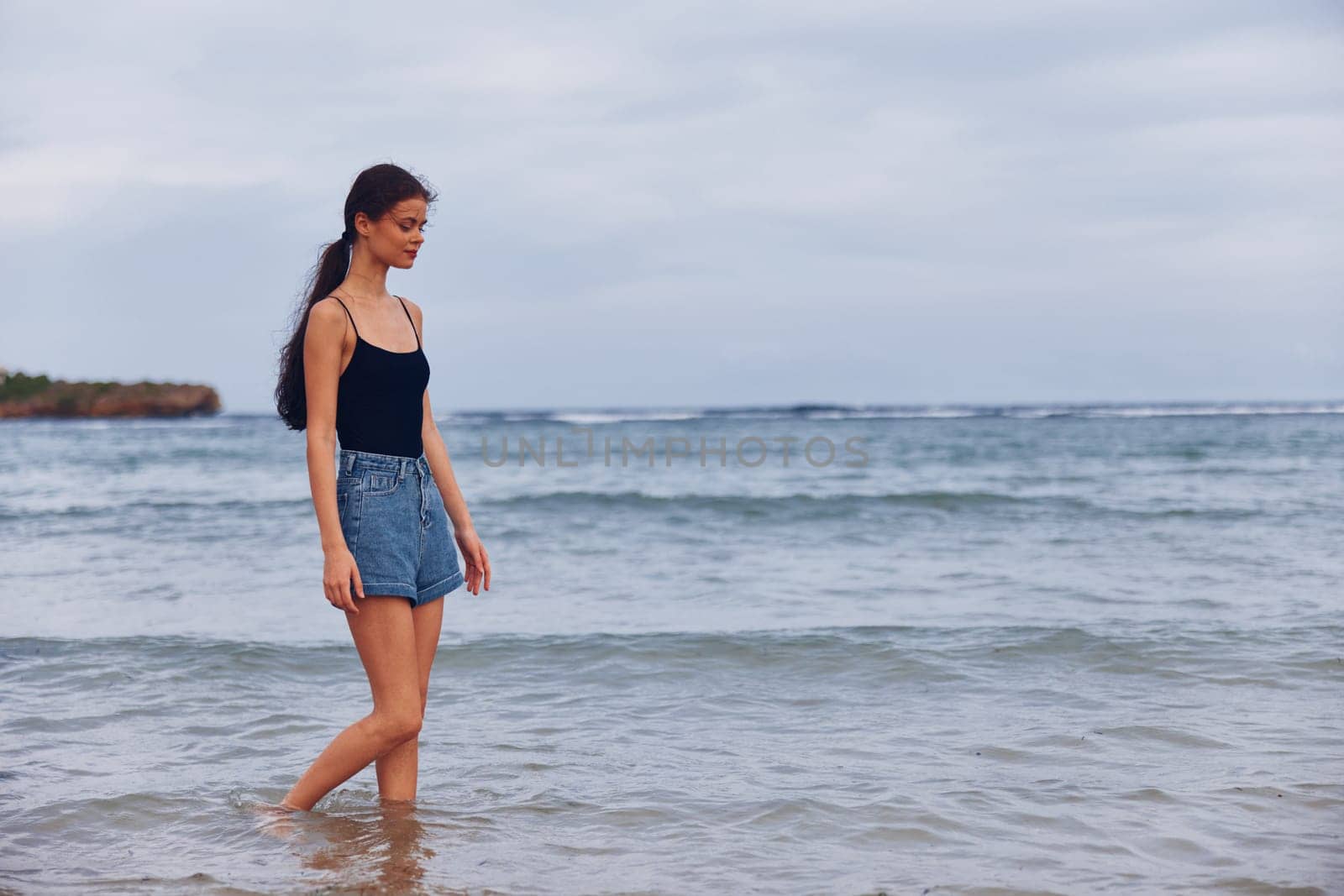 woman hair beach smile long running summer sea young travel lifestyle sunset by SHOTPRIME