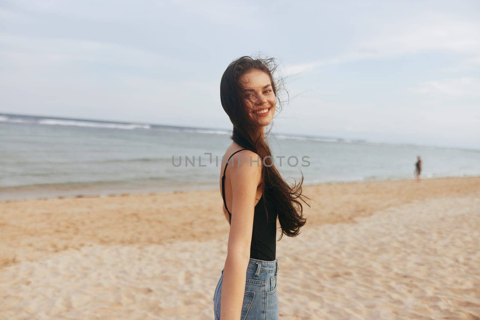 woman smile sand lifestyle vacation sea happiness ocean beach summer sunset by SHOTPRIME