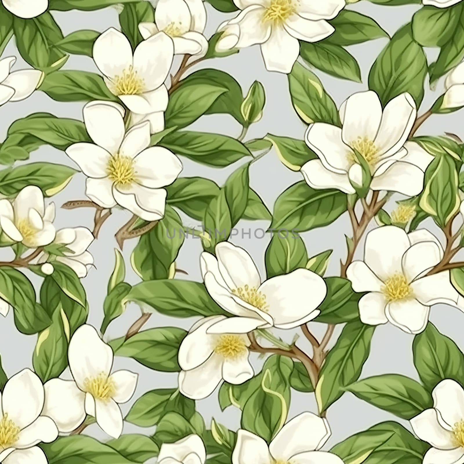 Blooming jasmine, illustration, pattern, seamless pictures. Generative AI High quality illustration