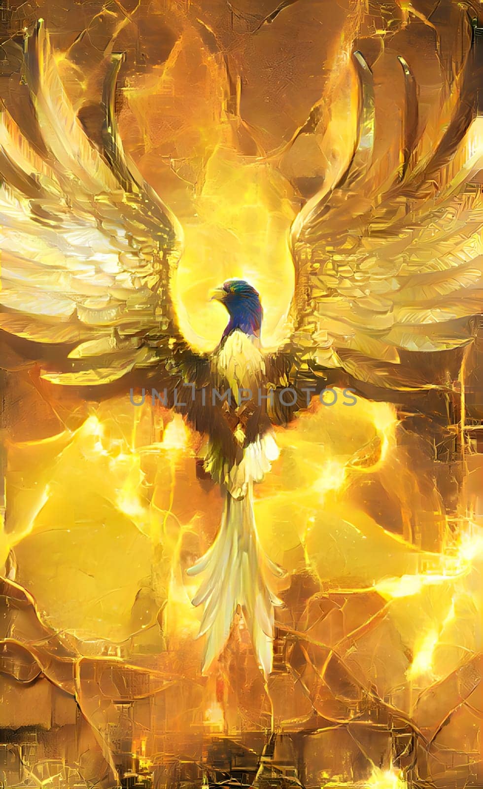 Golden phoenix rises from its ashes. Generative AI