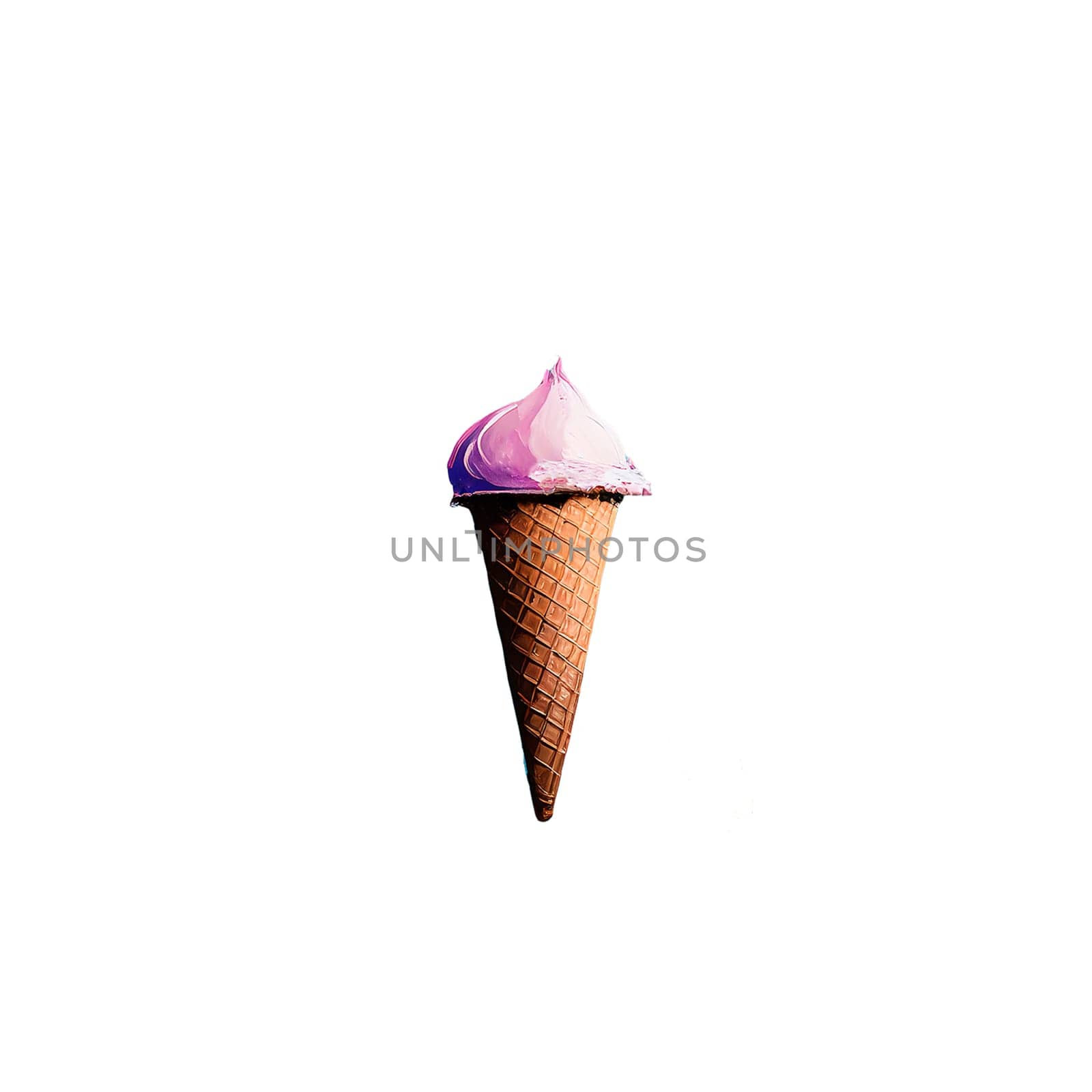 Black currant ice-cream cone isolated on white background.Generative ai