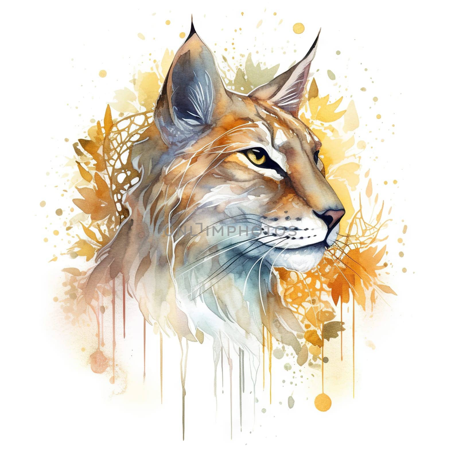 Splash watercolor lynx illustration - generative AI, AI generated by chrisroll