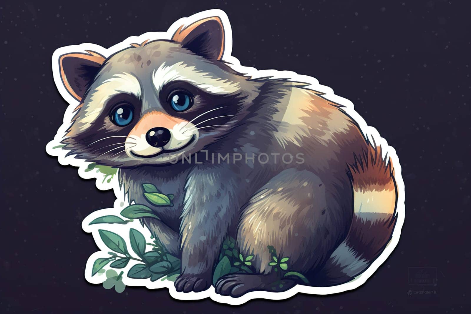 Cute racoon sticker. High quality photo