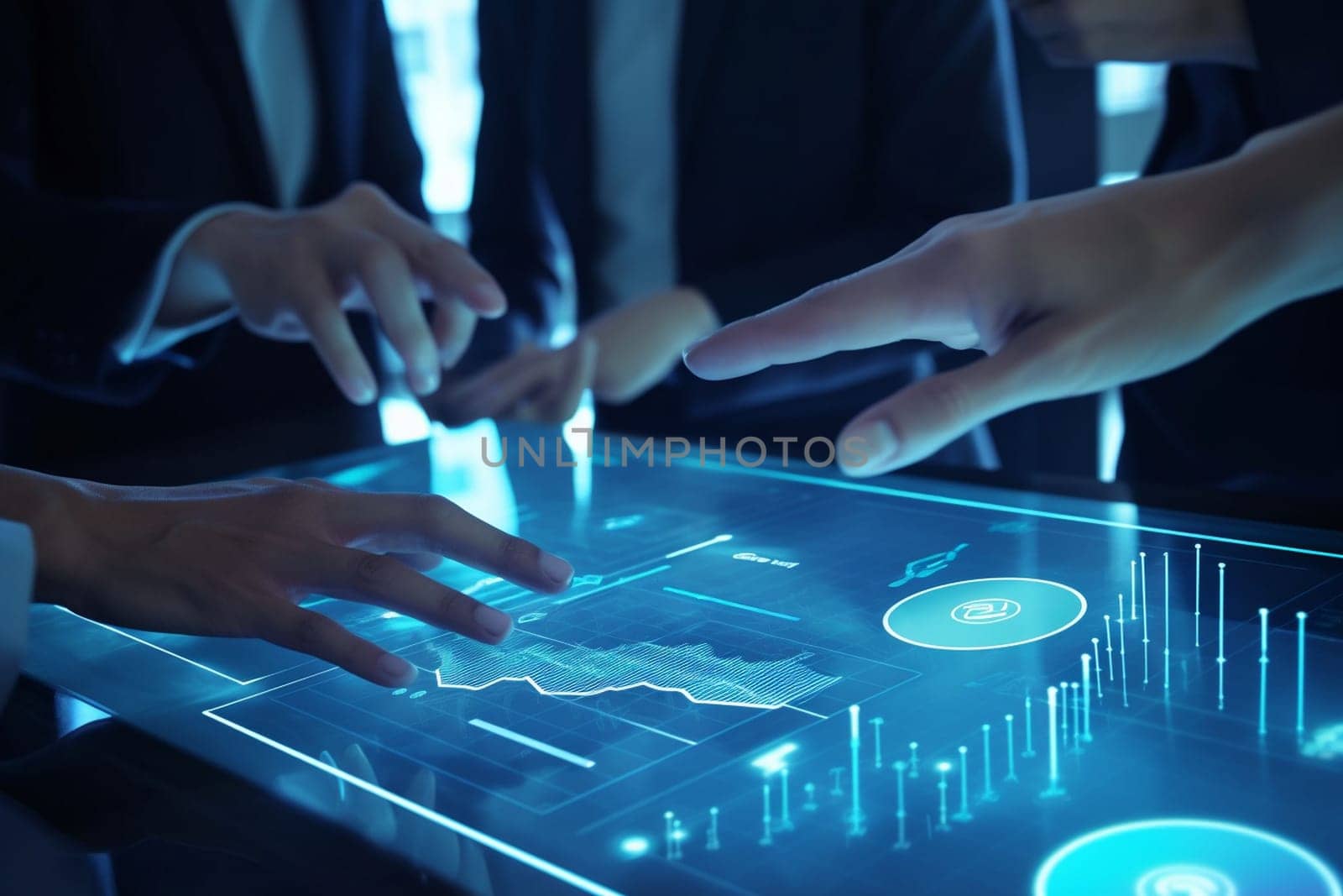 Business teamwork analyst working with digital finance business data graph showing technology of investment strategy for perceptive financial business decision. Digital economic analysis technology concept. Businessman plan graph growth and increase of chart positive indicators in his business. High quality image