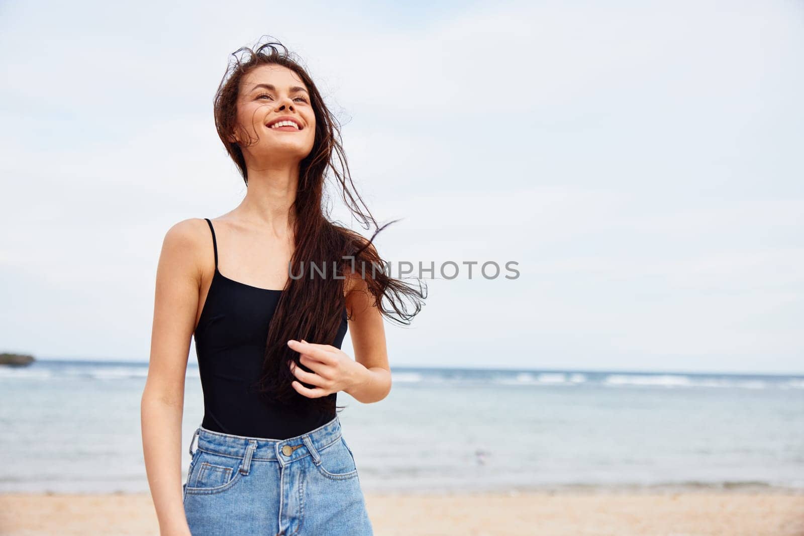 sea woman young adult ocean smile sand vacation summer nature beach by SHOTPRIME