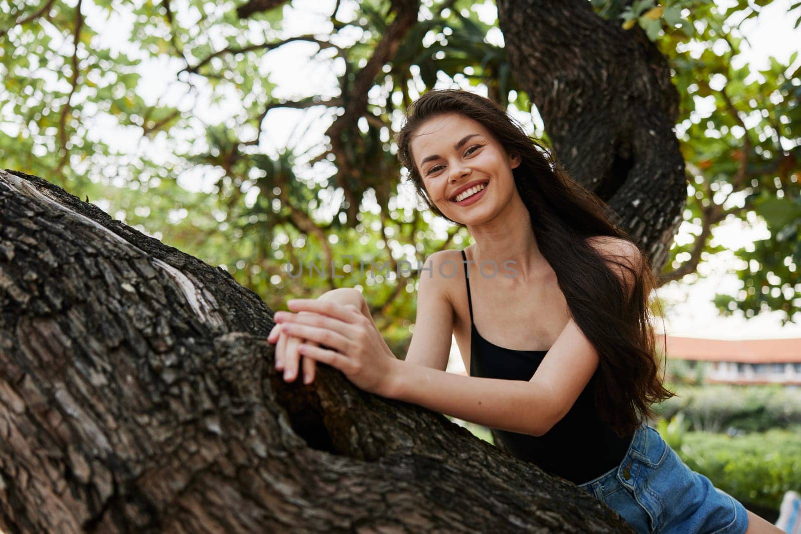 vacation woman sitting sky nature smiling lifestyle sea tree relax leisure by SHOTPRIME