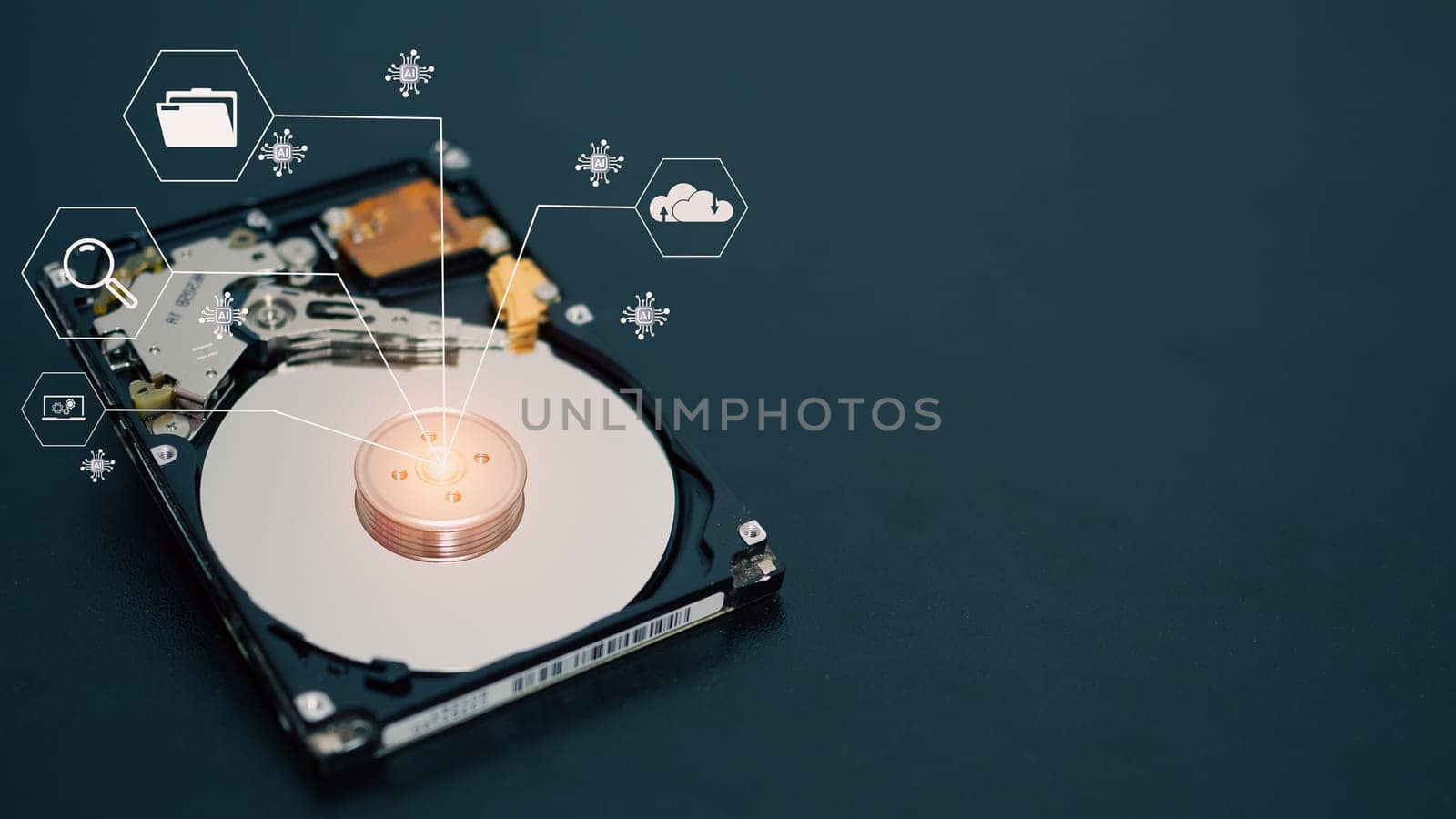 Hard drives are important storage devices. Business information. Document information. The concept of protecting data with security by Unimages2527