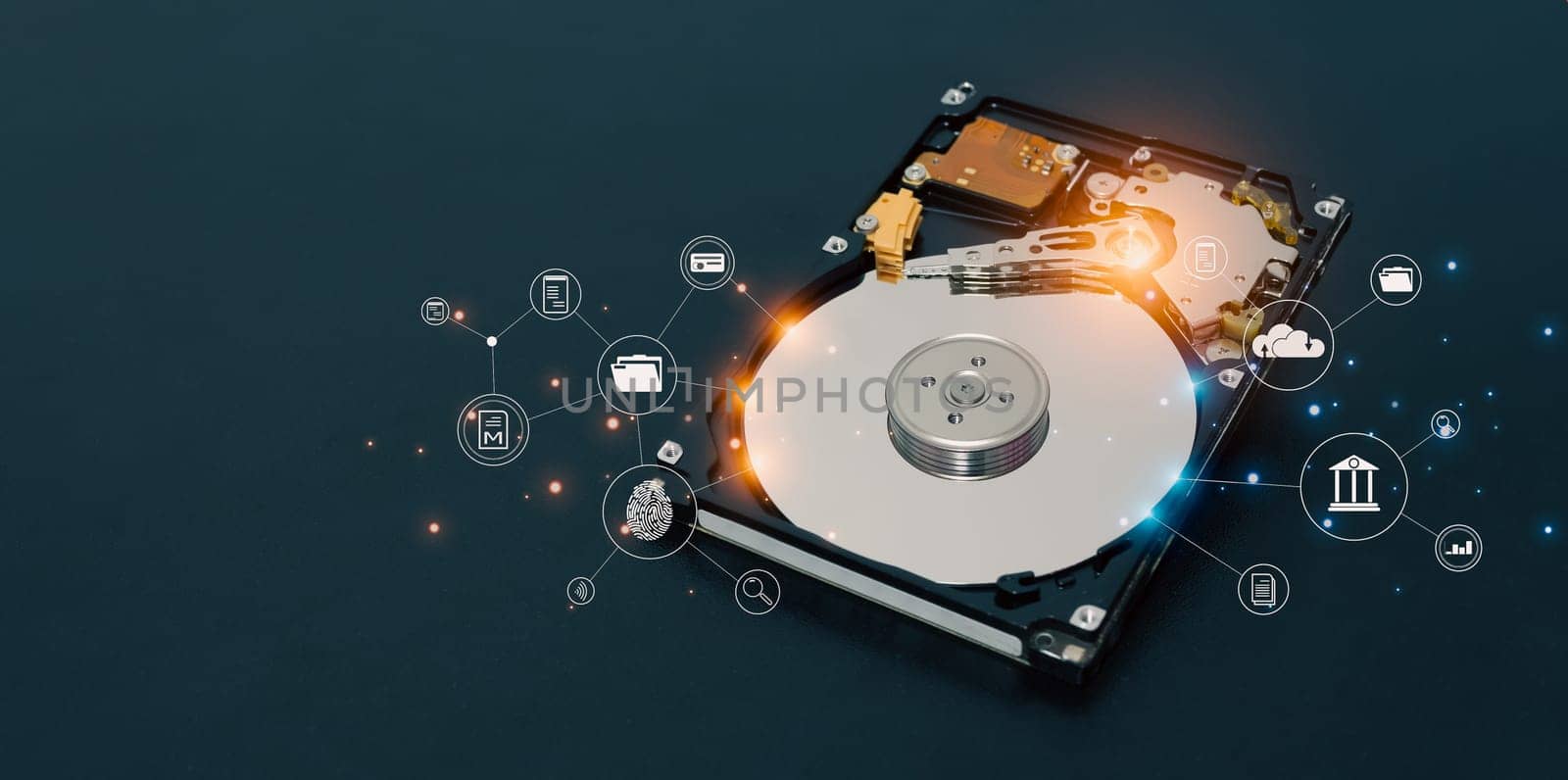 Hard drives are important storage devices. Business information. Document information. The concept of protecting data with security by Unimages2527