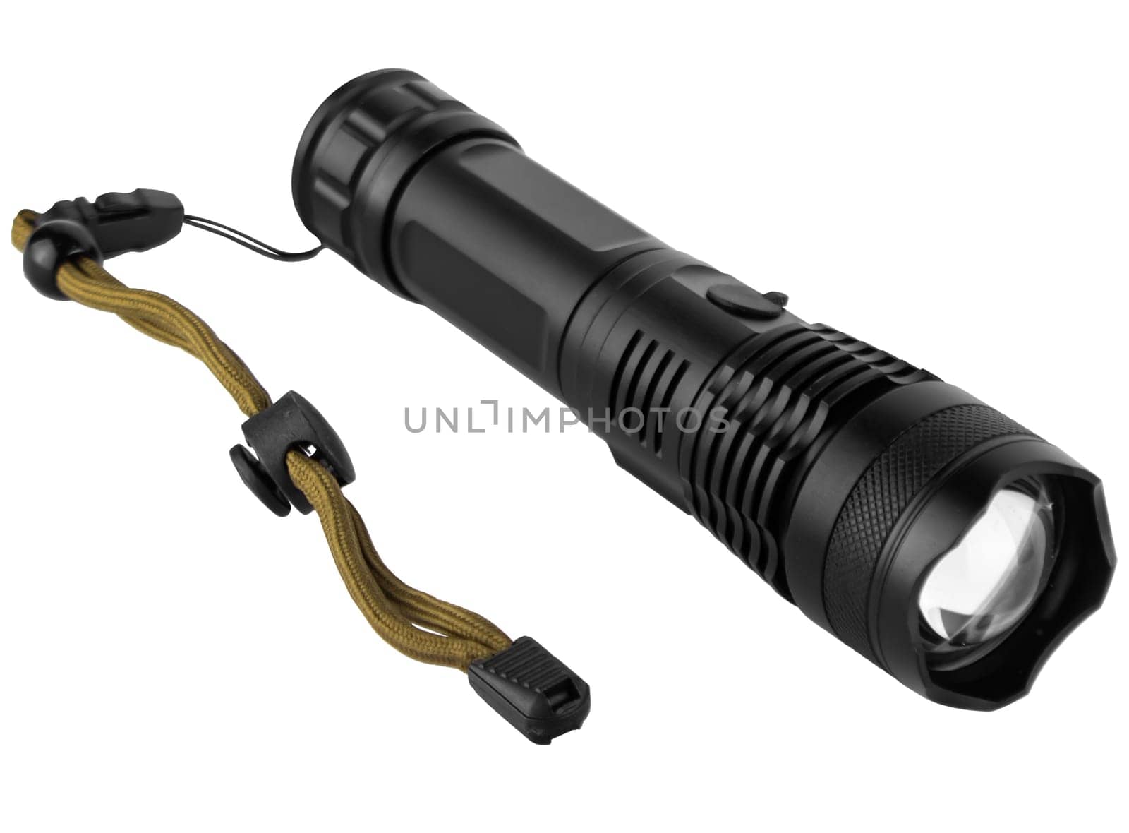 Hand-held LED flashlight white background in insulation