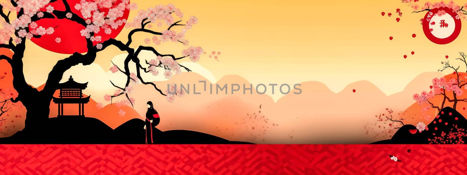 Japanese culture banner with copy space, made with Generative AI. High quality illustration