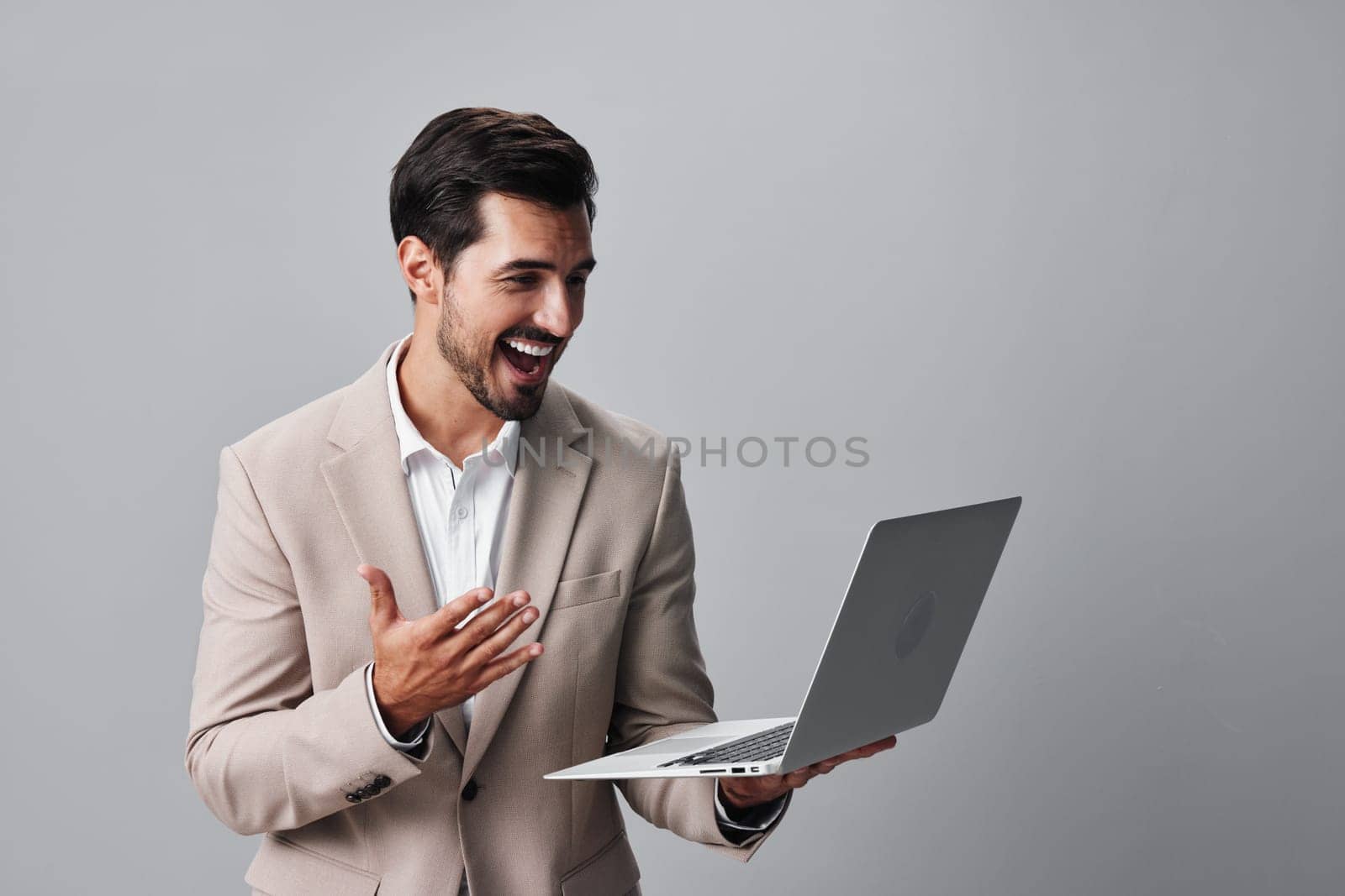 suit man internet business laptop computer manager smiling job freelancer copyspace by SHOTPRIME