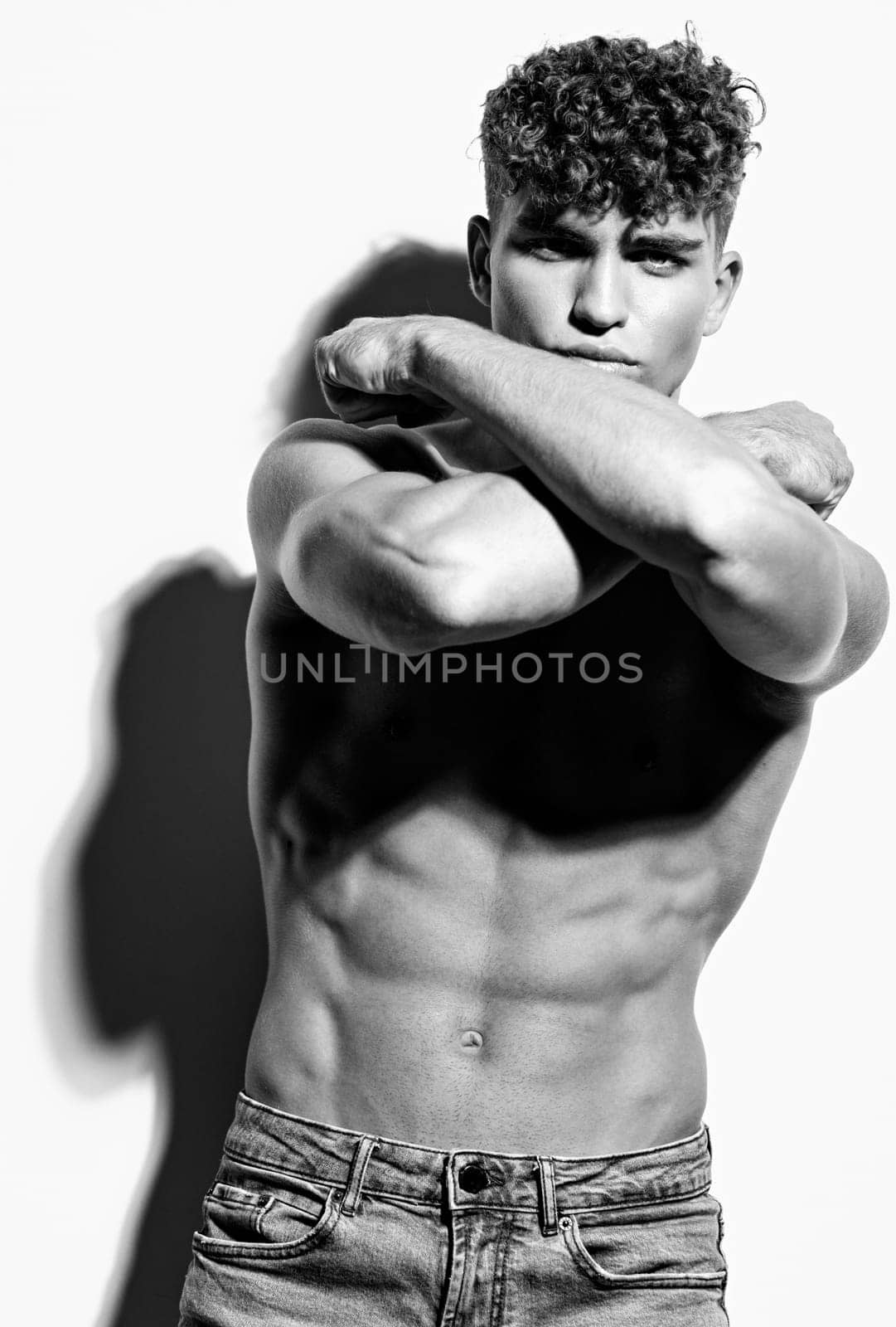 man healthy beauty fashion caucasian model torso bodybuilding attractive jeans by SHOTPRIME