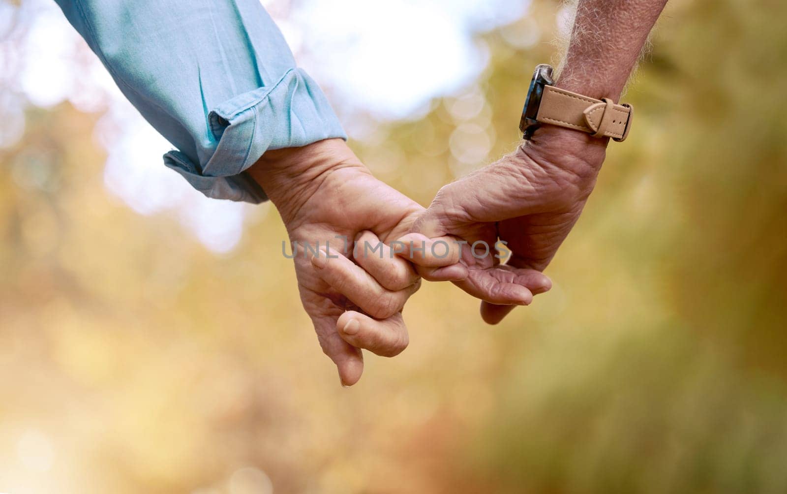 Retirement, senior couple and holding hands for love, romance and bonding together. Romantic, hand gesture and loving for relationship, marriage and support for anniversary, retired and healthcare. by YuriArcurs