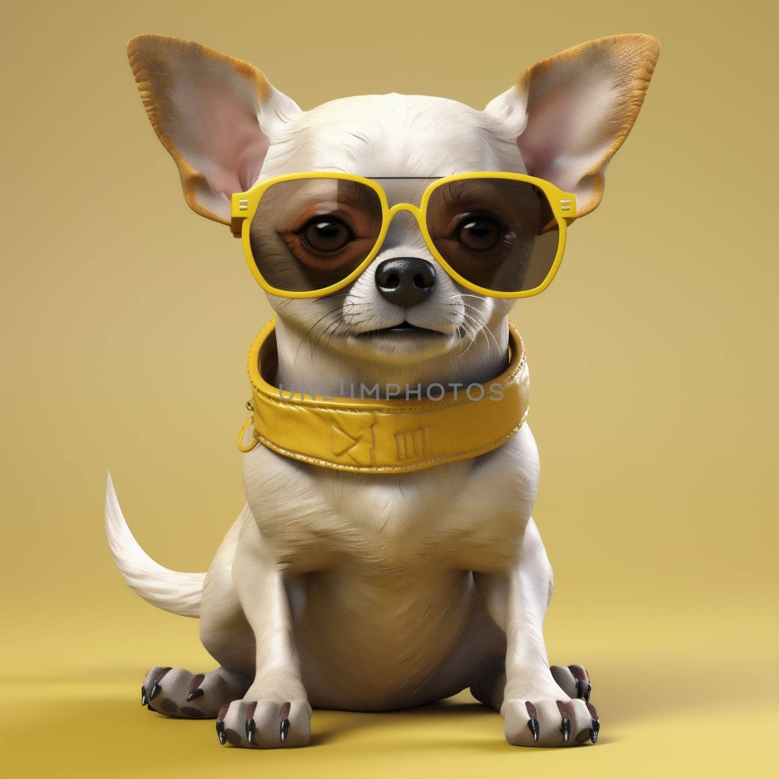 dog yellow portrait animal cute breed glasses background chihuahua pet puppy. Generative AI. by SHOTPRIME