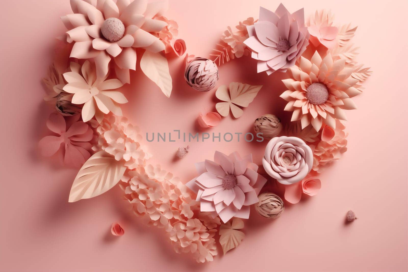 greeting creative wedding background card banner day heart concept pink flower love fashion pastel valentine nature space happy mother's romance day copy rose. Generative AI.