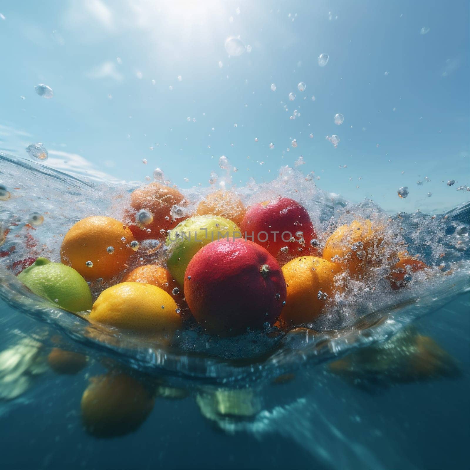 strawberry food fresh fruit green water healthy liquid drop vitamin background. Generative AI. by SHOTPRIME