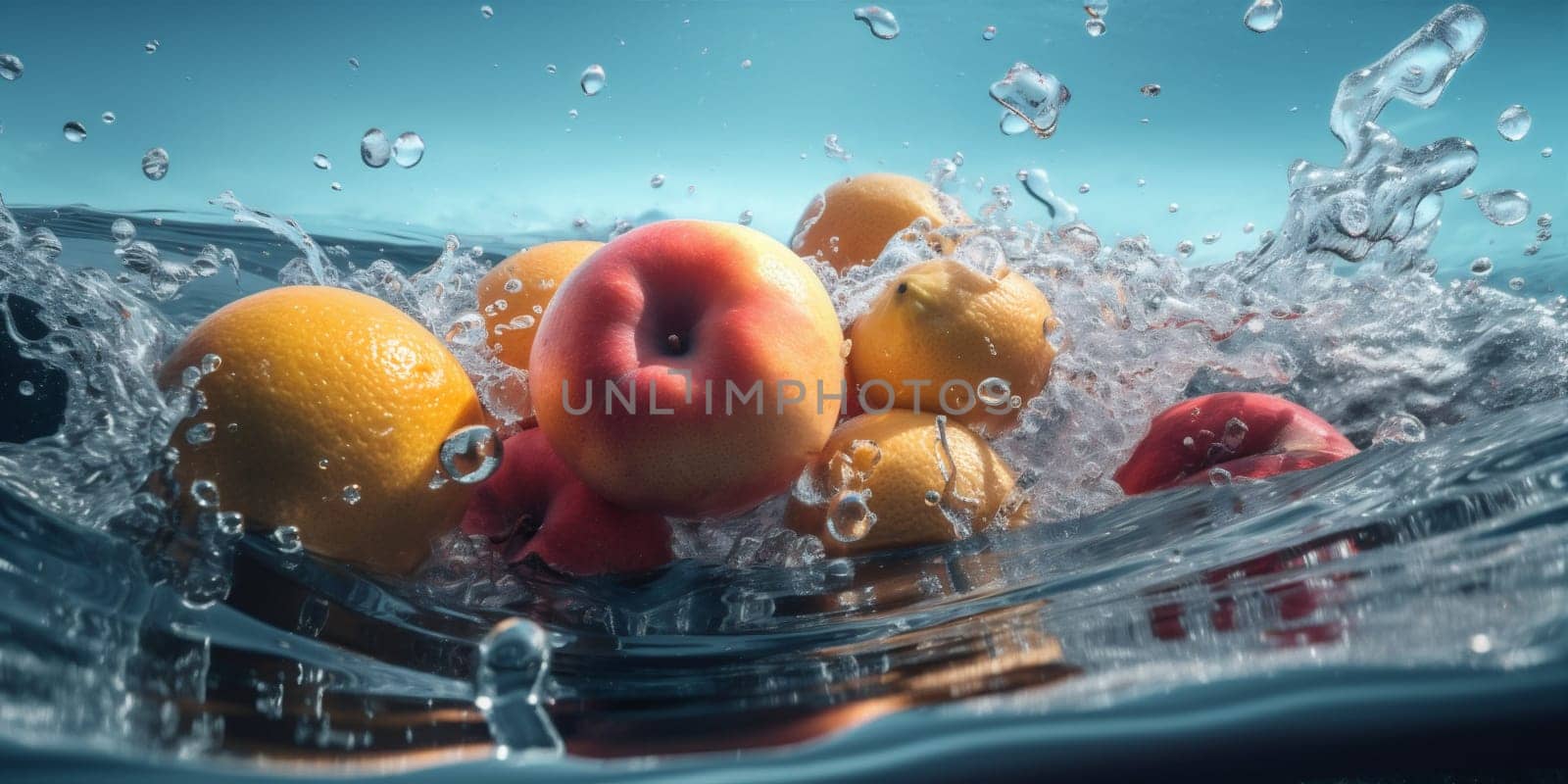 bubble lemon diet black healthy strawberry fresh delicious food ingredient clean vitamin green drop health red background water banana market fruit. Generative AI.