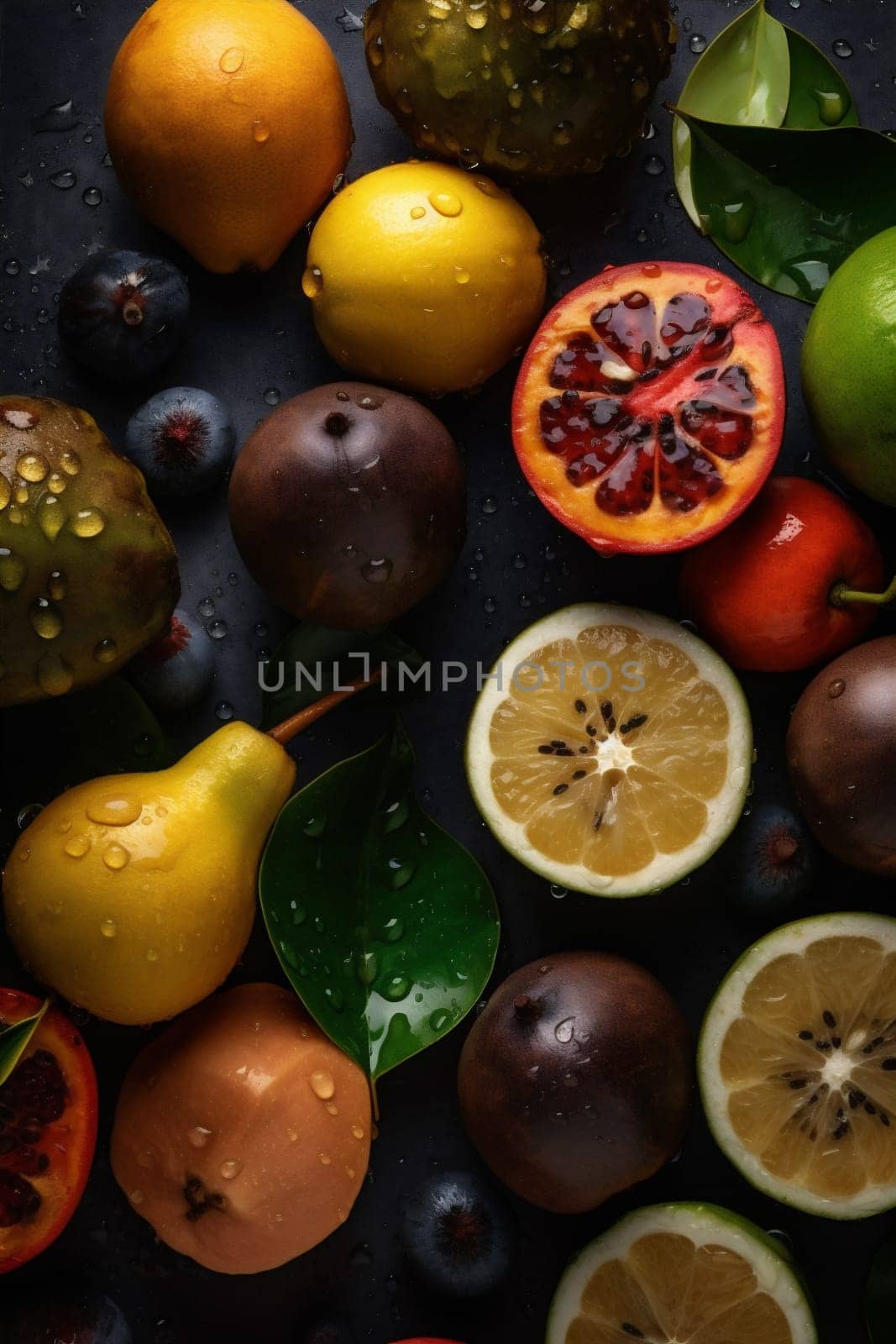 fresh green background market strawberry drop food fruit vitamin water healthy. Generative AI. by SHOTPRIME