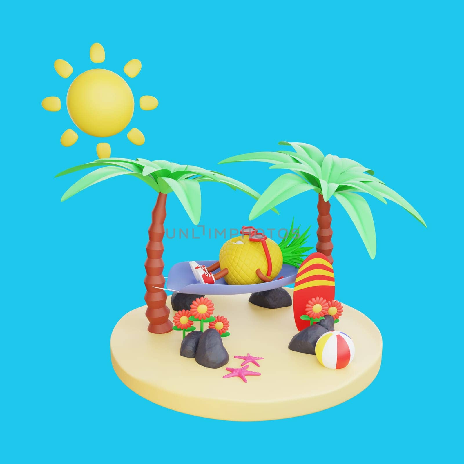 3D render design of a cute pineapple character for summer vacation by Rahmat_Djayusman