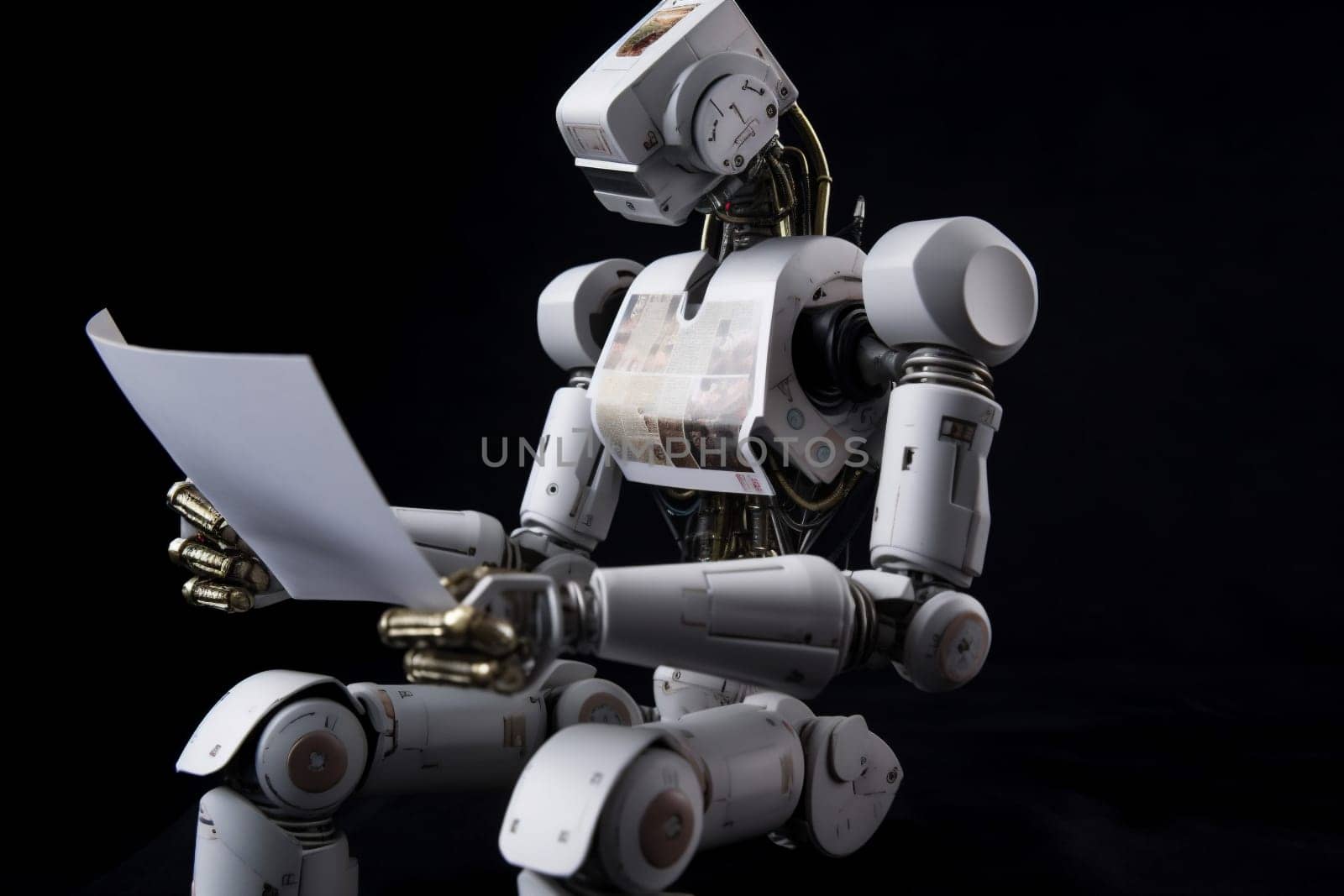 cyberspace man office digital ai future communication automation hand technology laptop generative write cyborg automatic document mechanical artificial paper robot. Generative AI.
