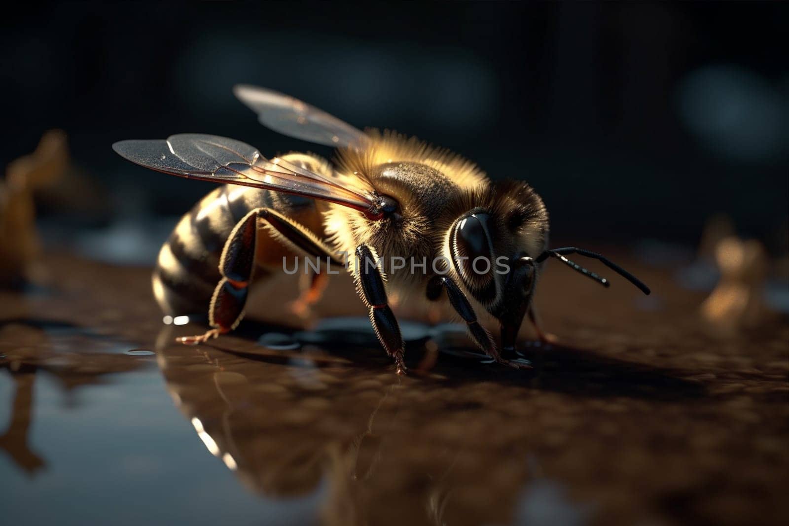 macro background beeswax honey honeybee pollen detailed natural bee gold flying bee generative beehive closeup insect wing yellow honey nature animal shape. Generative AI.