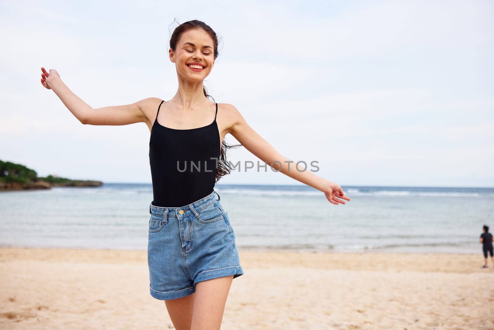 woman activity wave summer running sexy travel active body young happy carefree sea copy beach sunset space nature beauty tan lifestyle smile