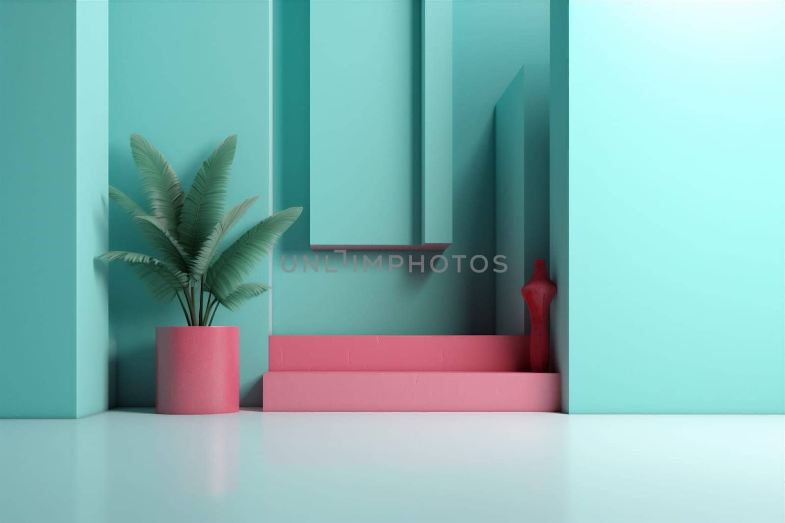 mockup grey indoor gray room platform minimal space background light floor template shadow modern beige interior white wall backdrop texture display stage. Generative AI.