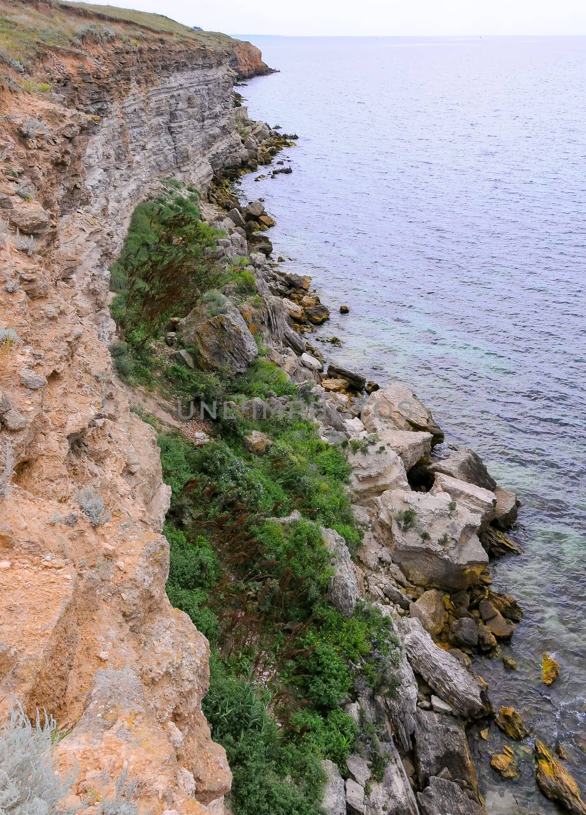 An impregnable precipitous rocky shore in the eastern Crimea