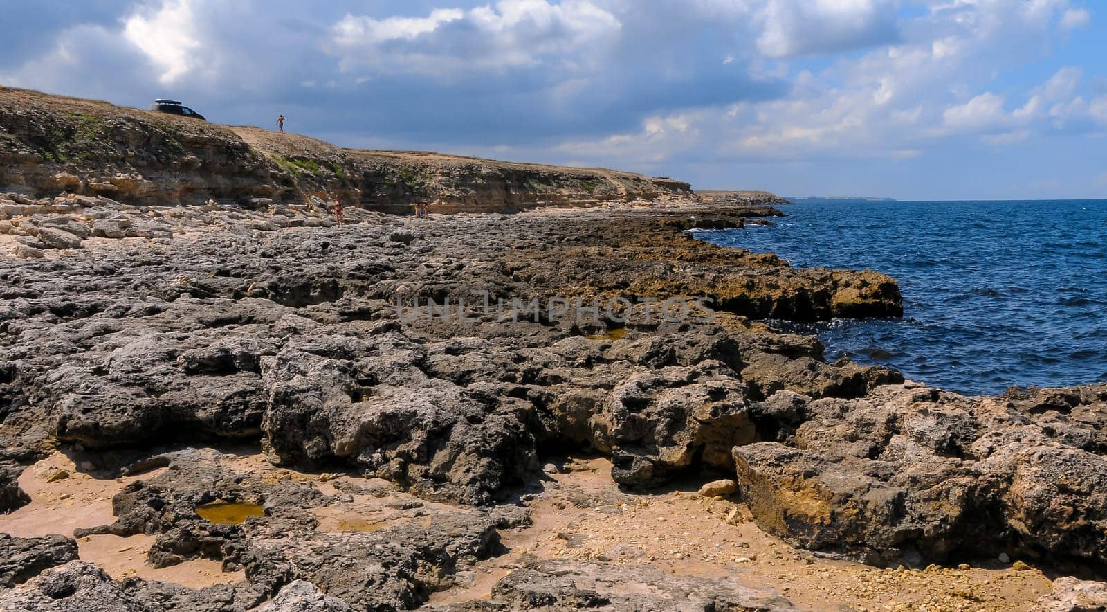 Flat rocky shore with many littoral puddles rich in life, in the eastern Crimea, Black Sea by Hydrobiolog