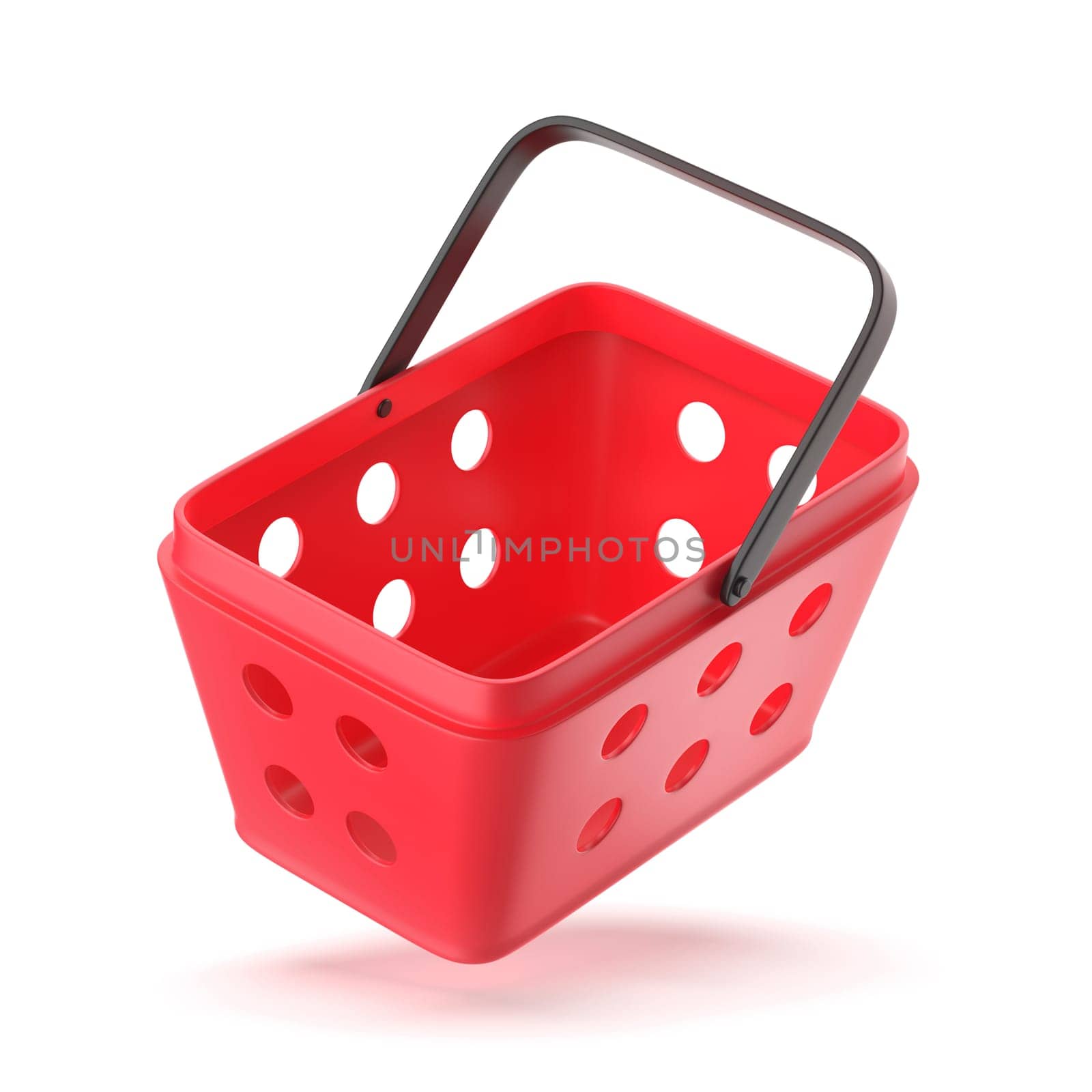 Red plastic shopping basket on white background