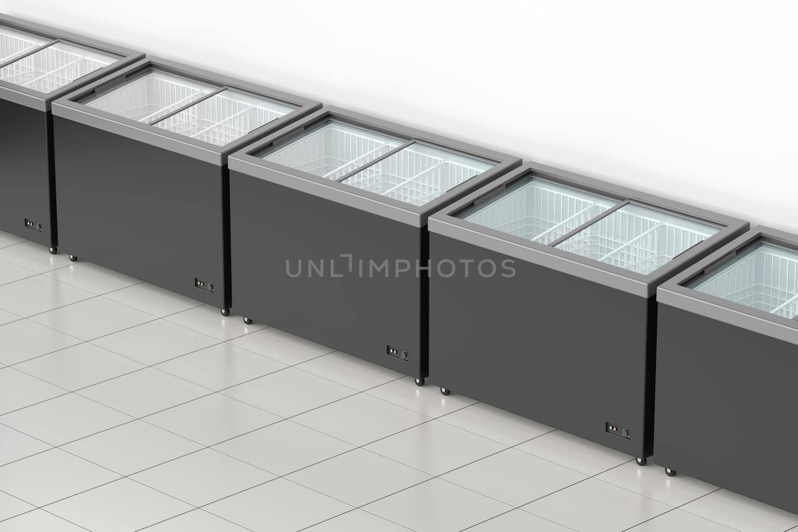 Row with empty freezers in supermarket
 by magraphics