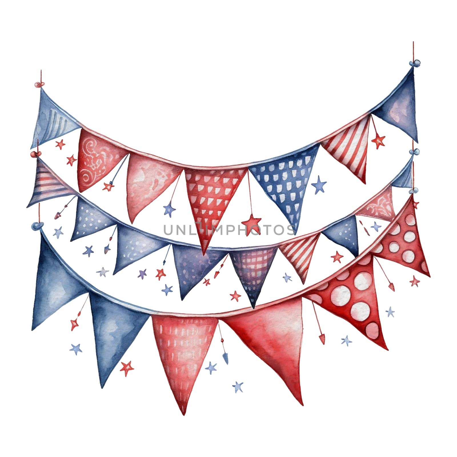 Watercolor 4th of July Independence Day Party Flags Cosy Decoration Illustration Clipart by Skyecreativestudio