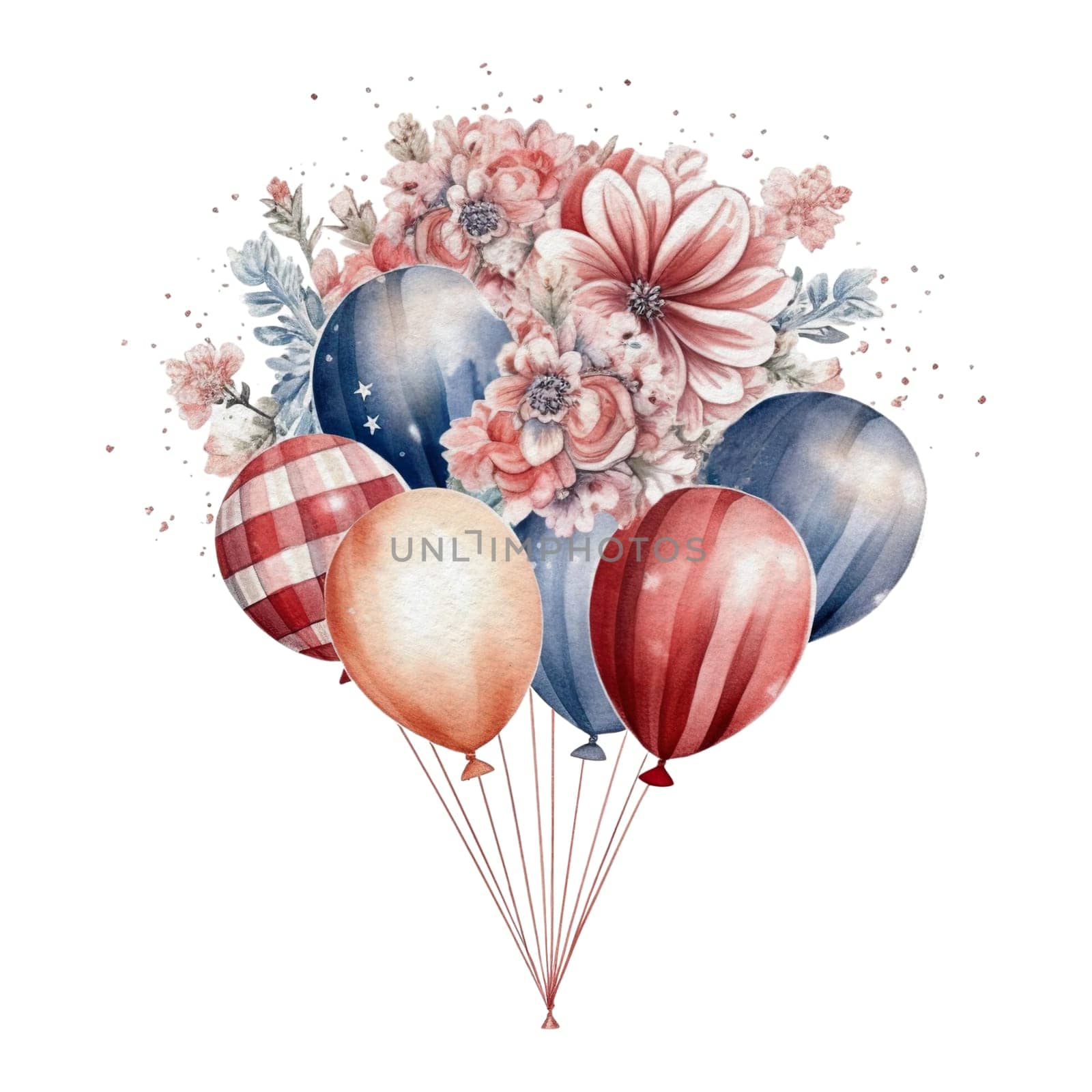 Cozy farmhouse decoration party balloons Illustration Clipart. Isolated fourth of July element on white background for Independence Day sublimation design.