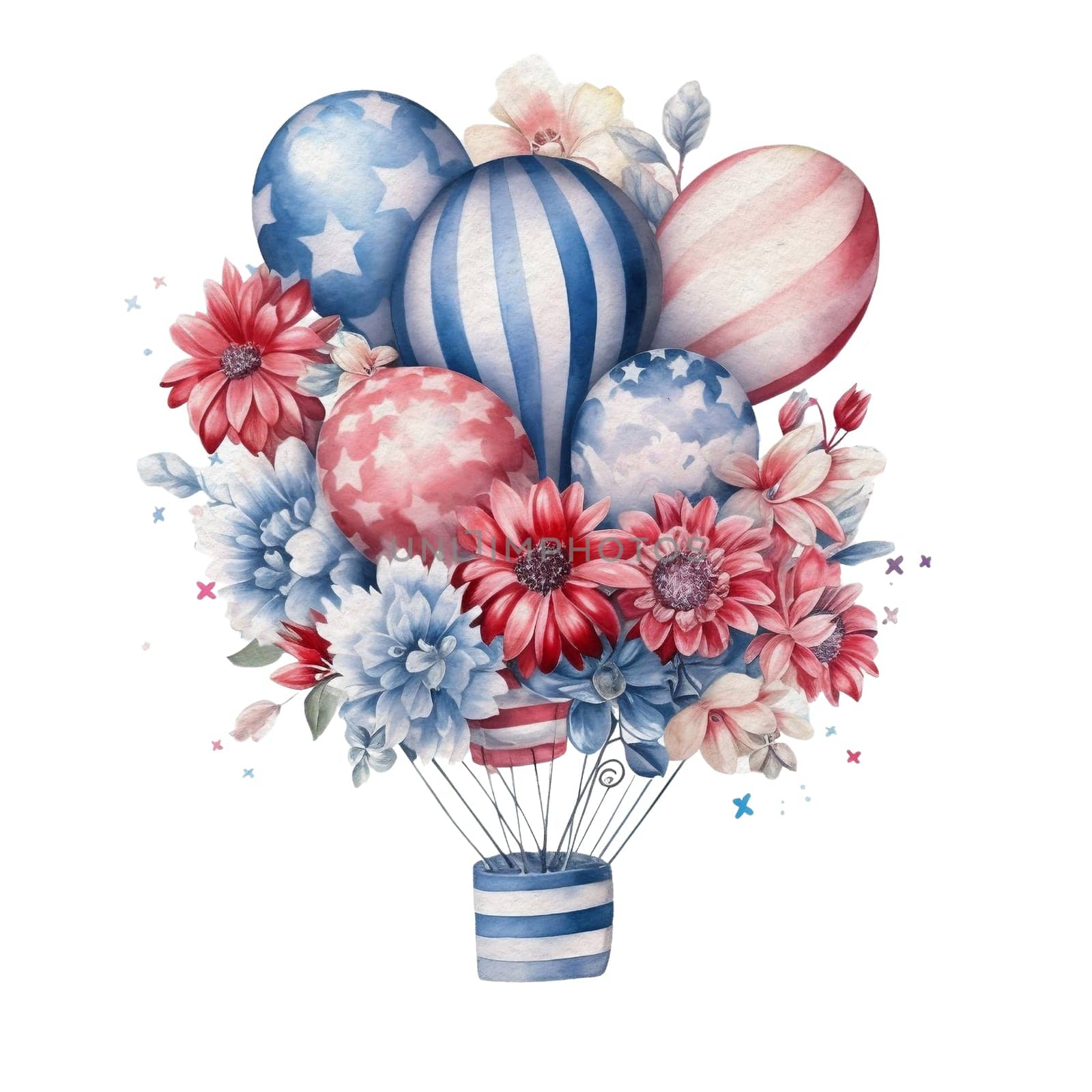 Cozy farmhouse decoration party balloons Illustration Clipart. Isolated fourth of July element on white background for Independence Day sublimation design.