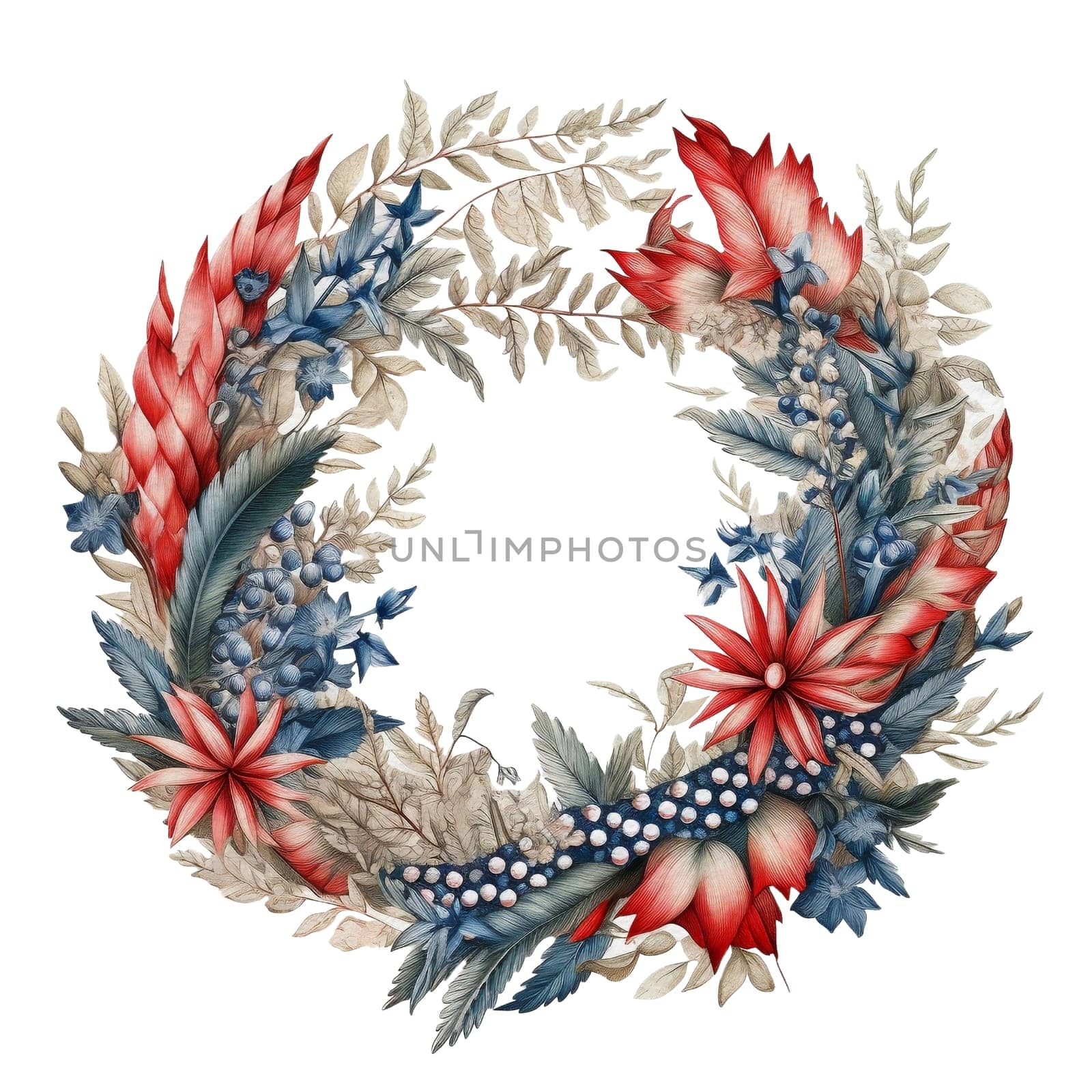 Watercolor 4th of July Independence Day Home Decoration Flowers Wreath Illustration Clipart by Skyecreativestudio