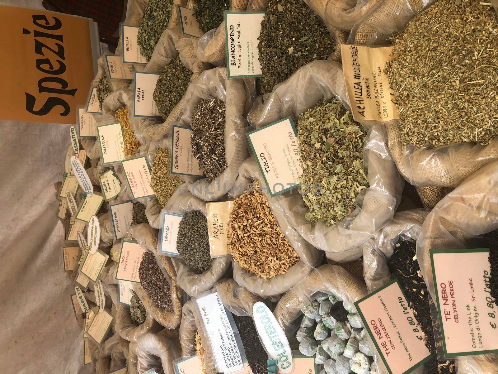 Various spices displayed at a market at italian market