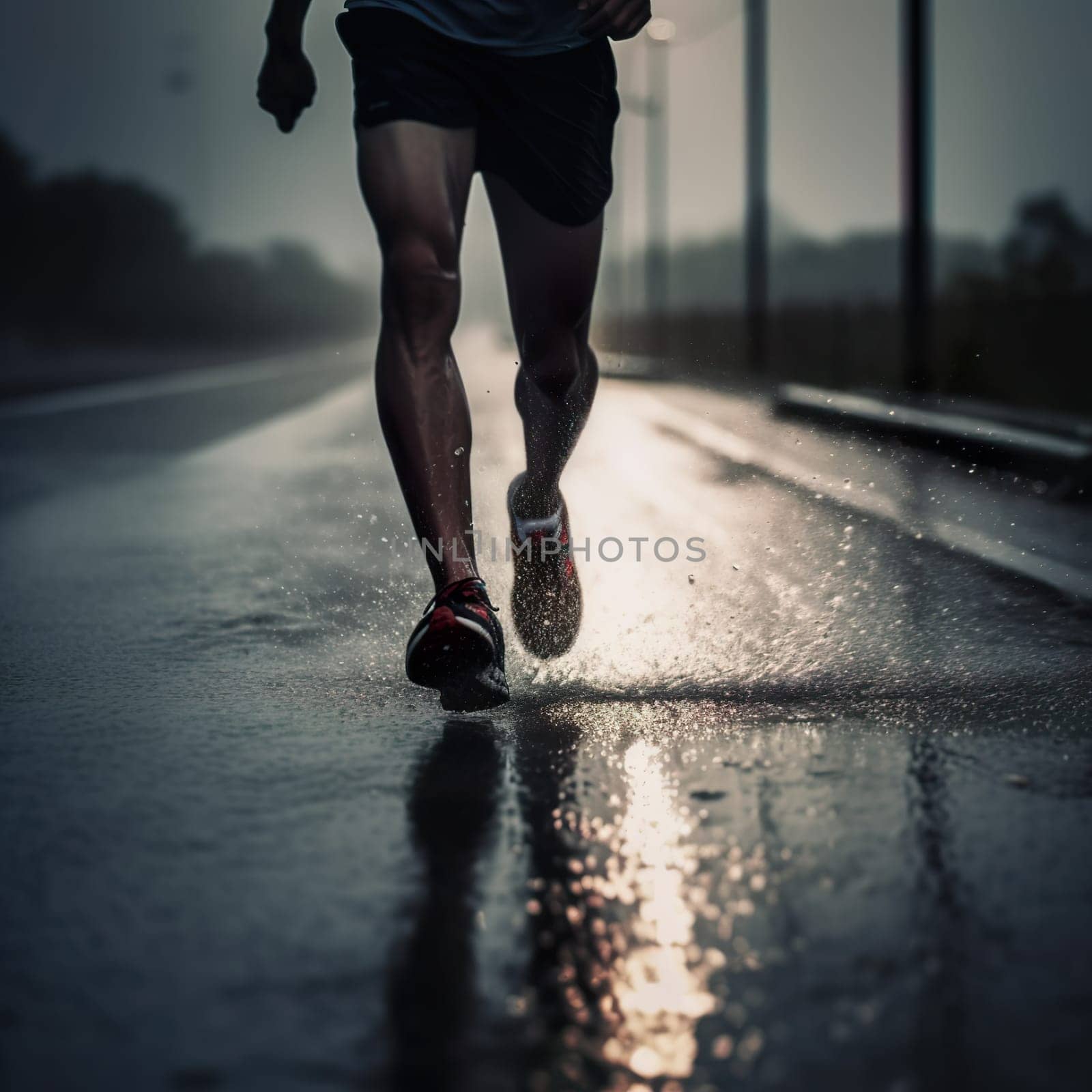 Athlete running road silhouette close up low shoot by banate