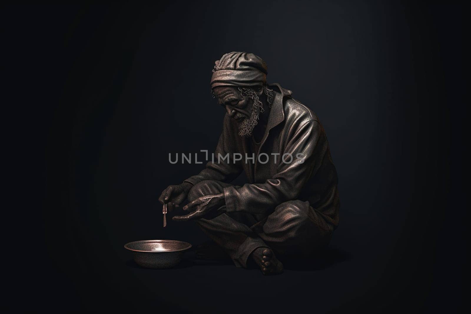 Hunger Poor Poverty. Social inequality, homeless or beggar begging for help sitting at dirty slum,human rights,donate and charity for underprivileged children in third world. Generative AI