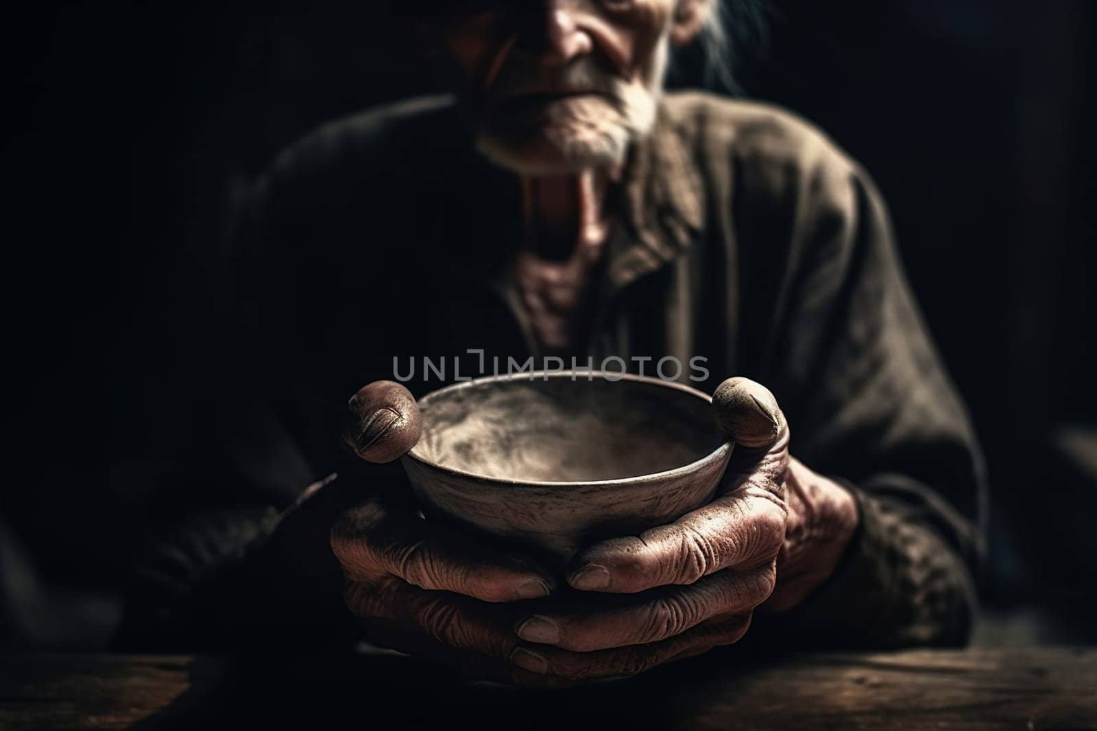 Hunger Poor Poverty. Social inequality, homeless or beggar begging for help sitting at dirty slum,human rights,donate and charity for underprivileged children in third world. Generative AI