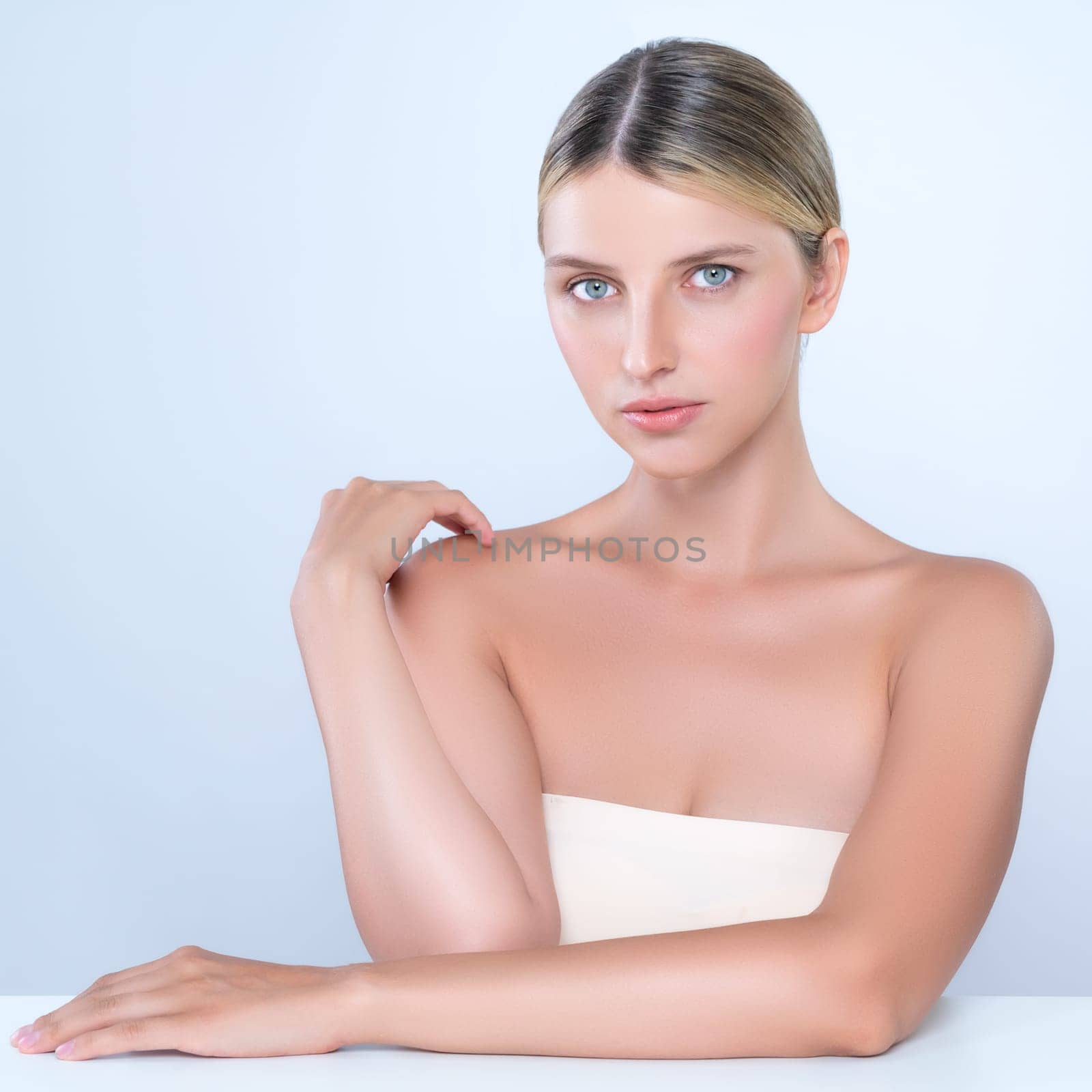 Alluring beautiful woman with perfect smooth and clean skin portrait. by biancoblue