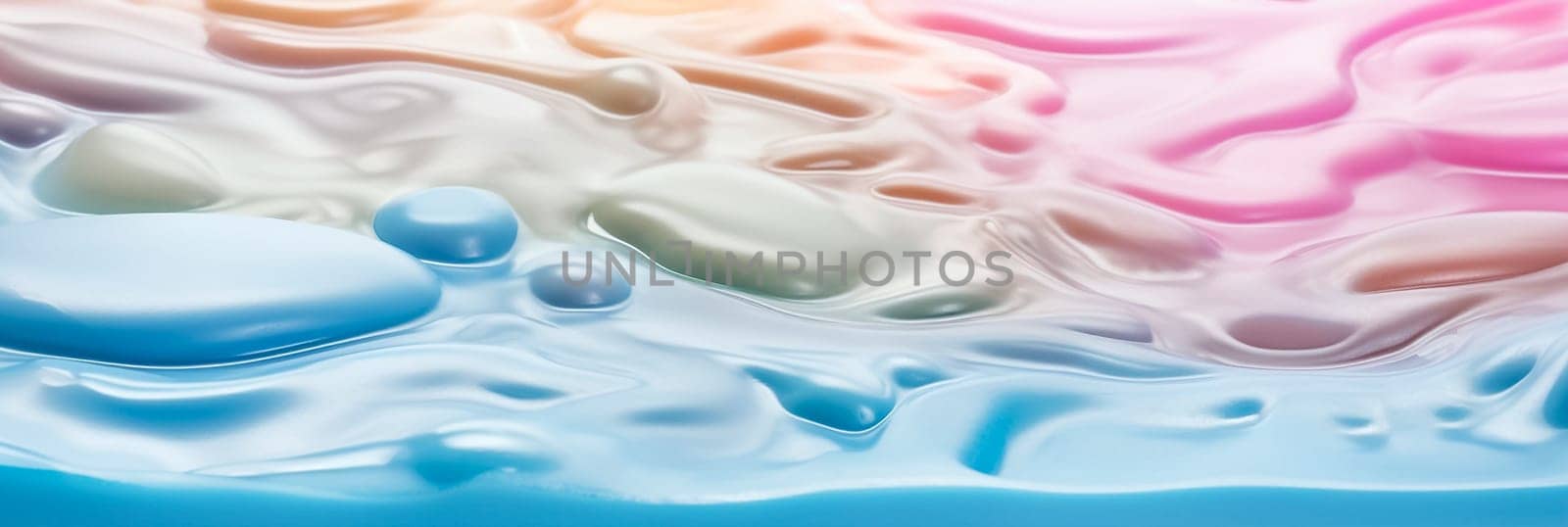 Colorful abstract oil paint background. Gradient paint multicolored background. Pain splashes and drops background. Long abstract banner.