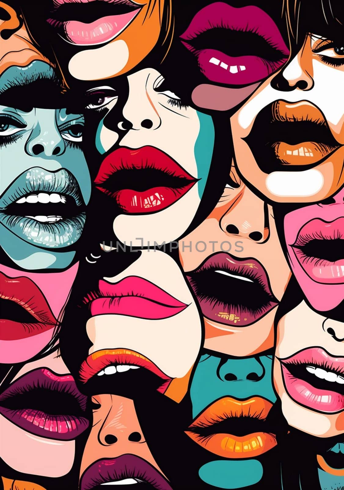 illustration woman female abstract lips modern mouth lipstick poster art kiss. Generative AI. by SHOTPRIME