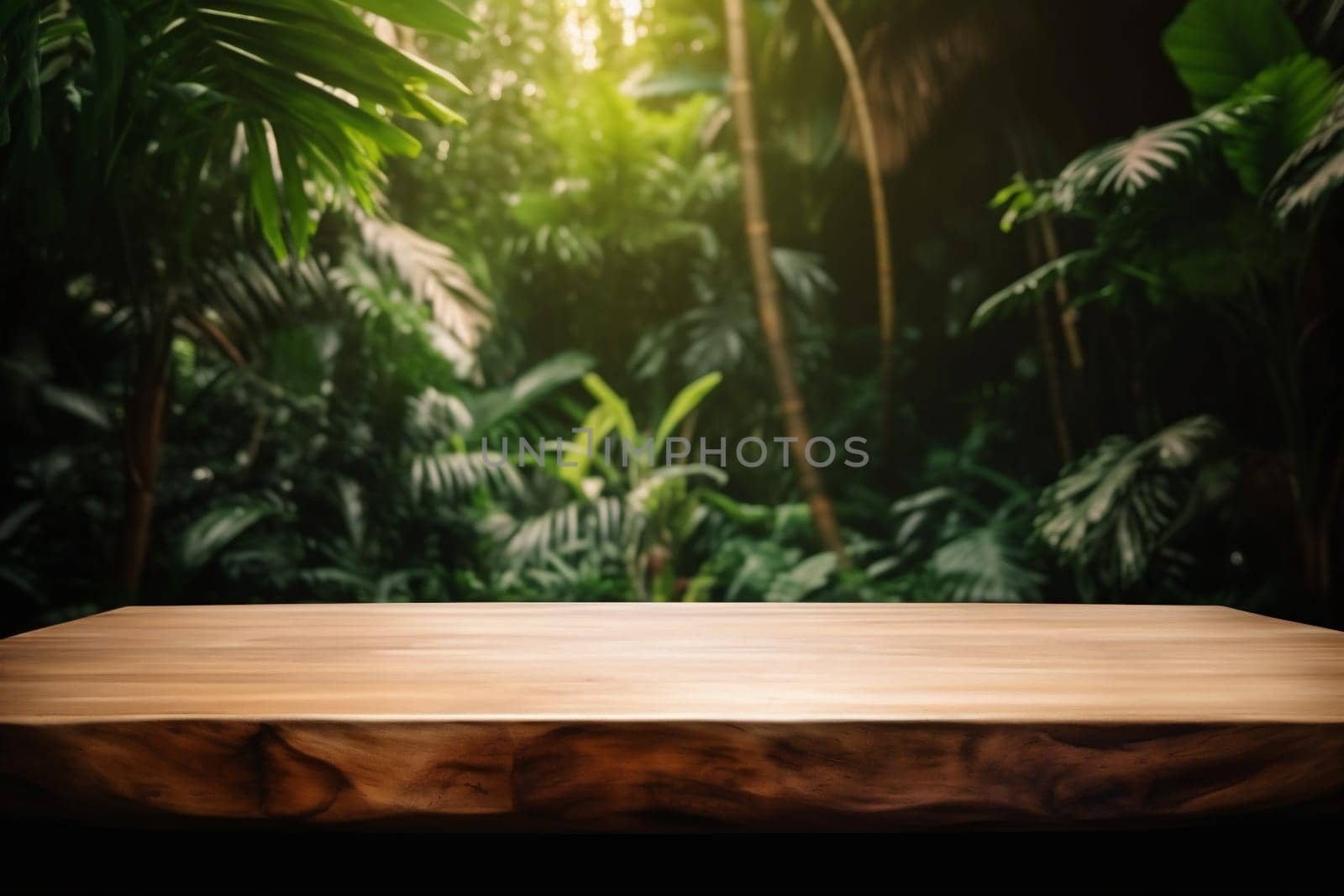 space palm wood beauty advertising tree fresh leaf composition design stand podium green platform mock floor up branch wooden object color. Generative AI.
